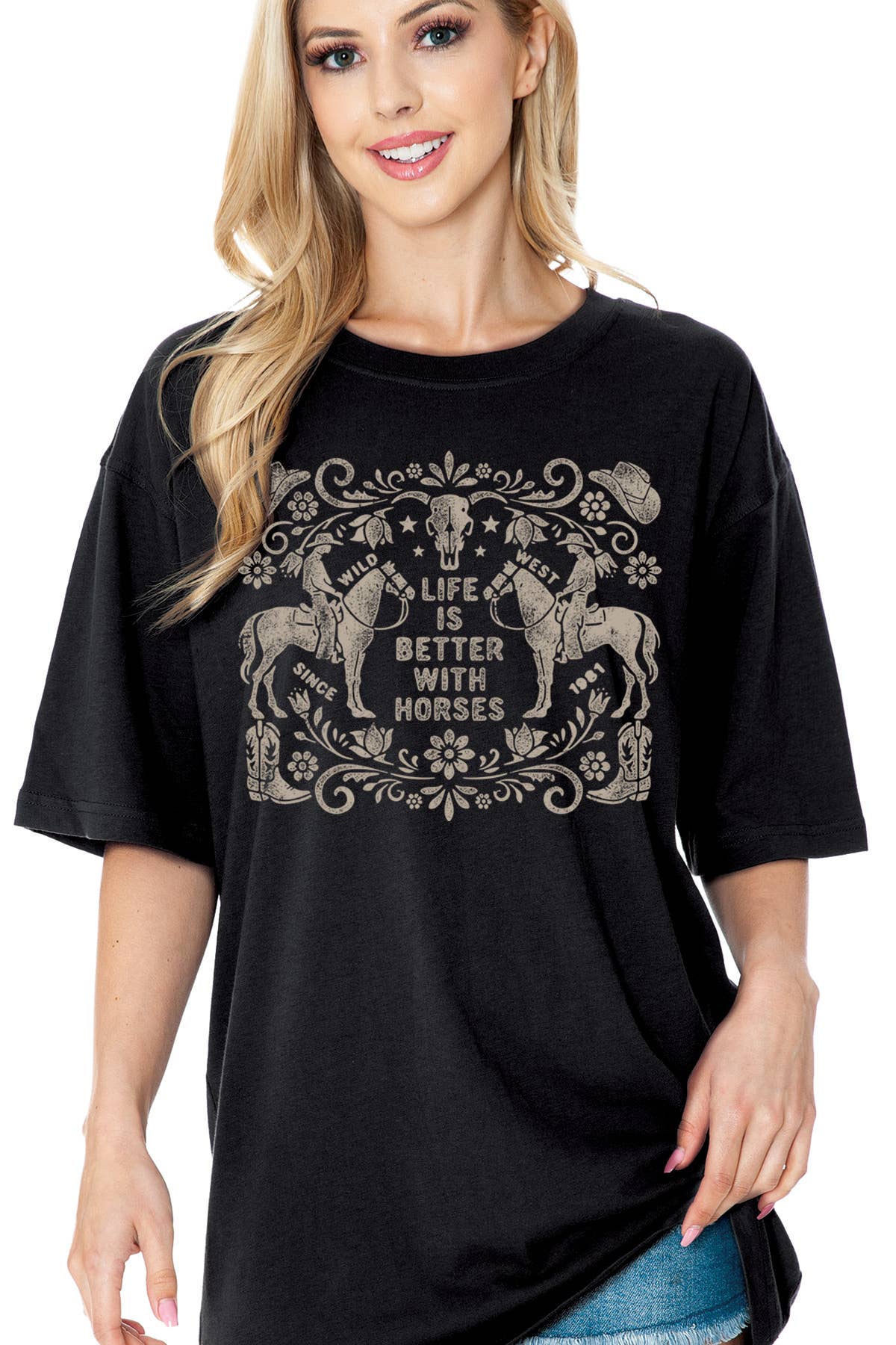 Women Cowgirl Graphic Print Oversize Loose Fit Top