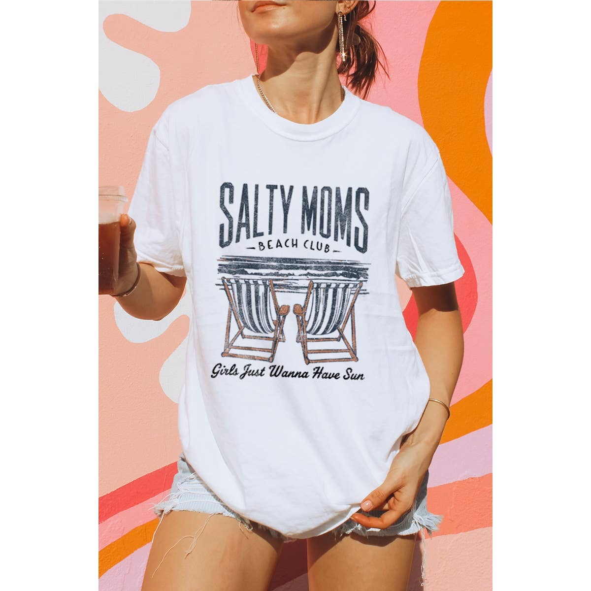 Salty Mom Beach Club Vintage Graphic Oversized Tee