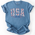 USA, Floral Pattern, Est 1776, Patriotic America T-Shirt