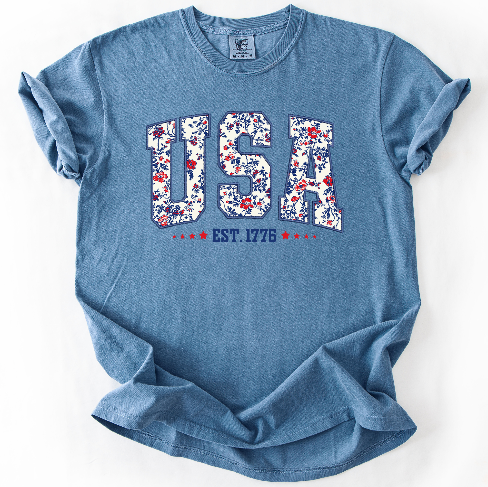 USA, Floral Pattern, Est 1776, Patriotic America T-Shirt