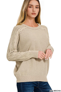 ,..0807 Washed Cable Sleeve Crewneck Sweater SI-26021