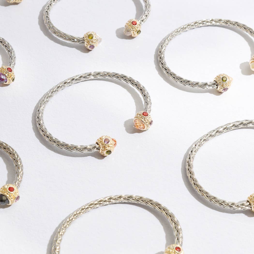 Braided Bangle Color Rhinestone Edge Cuff Bracelet