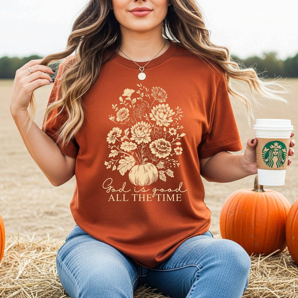 God Is Good All the Time Boho Pumpkin Fall Graphic Tee