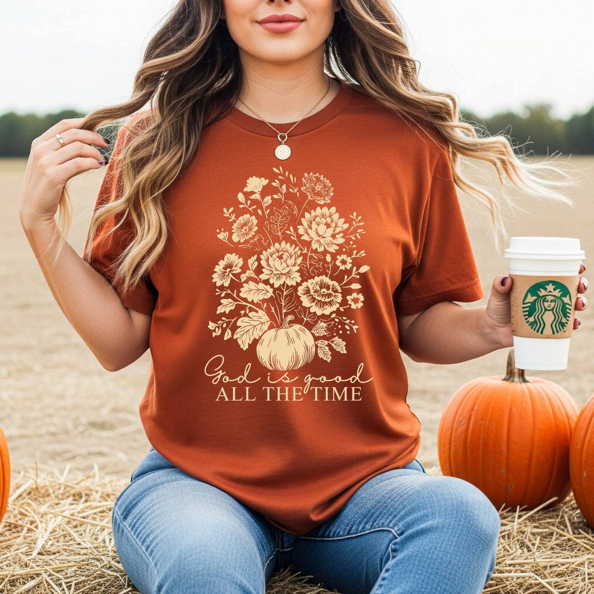 God Is Good All the Time Boho Pumpkin Fall Graphic Tee