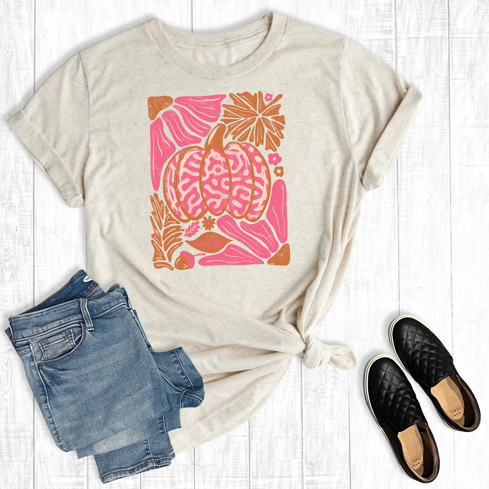 Fall Leopard Pumpkin Floral Graphic Tee