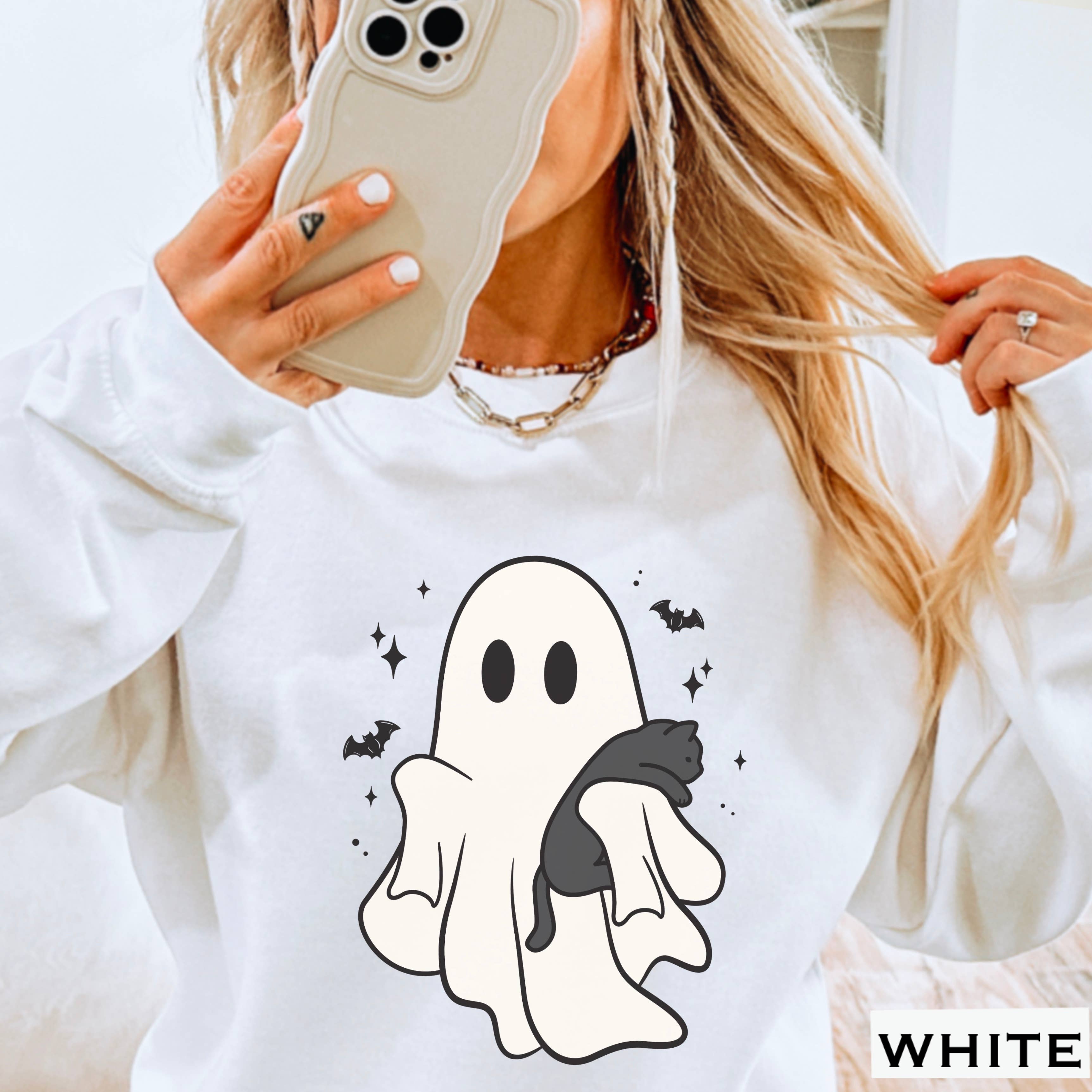 Ghost Cat Halloween 2025 Sweatshirt Women