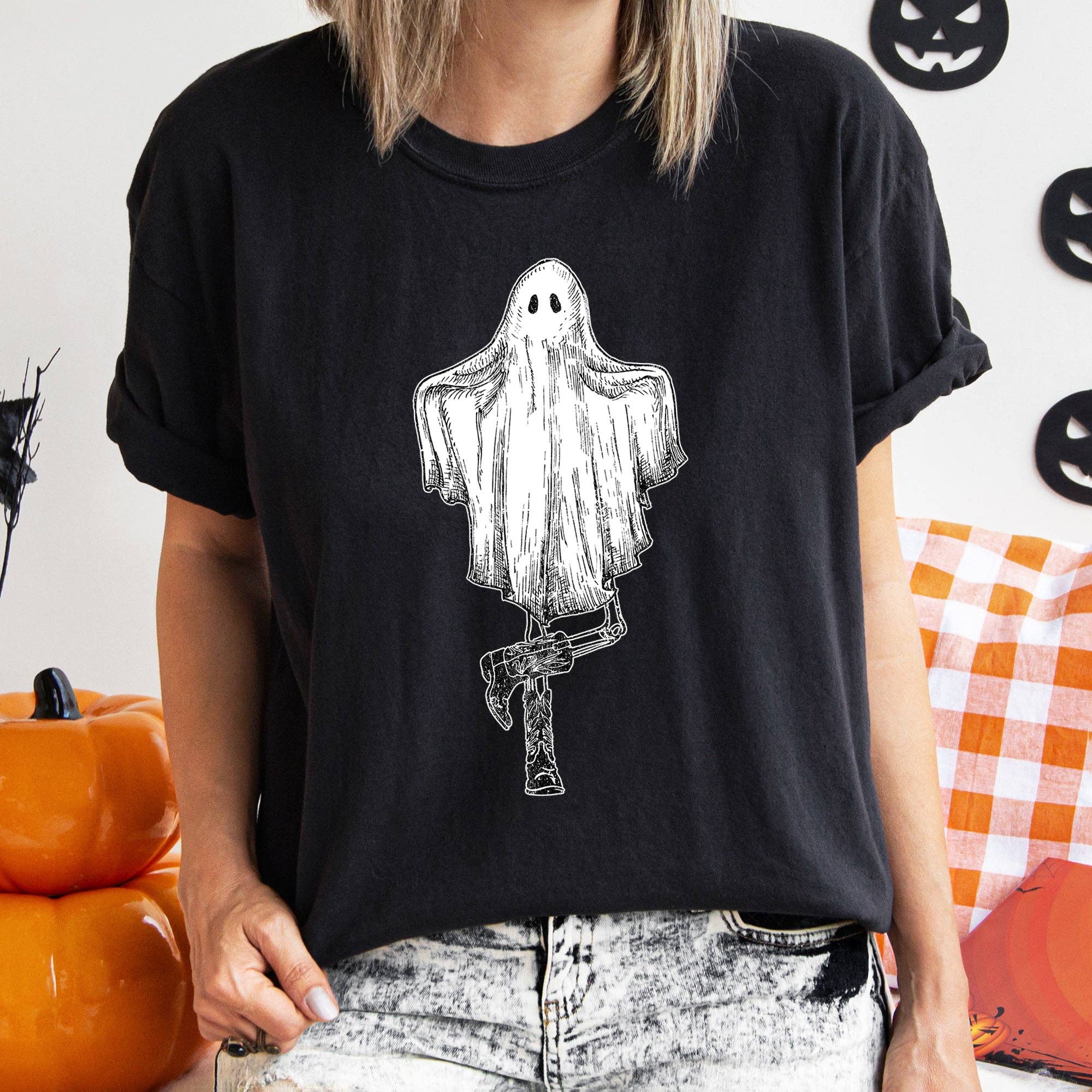 Ghost in Boots Retro Western Halloween T-Shirt