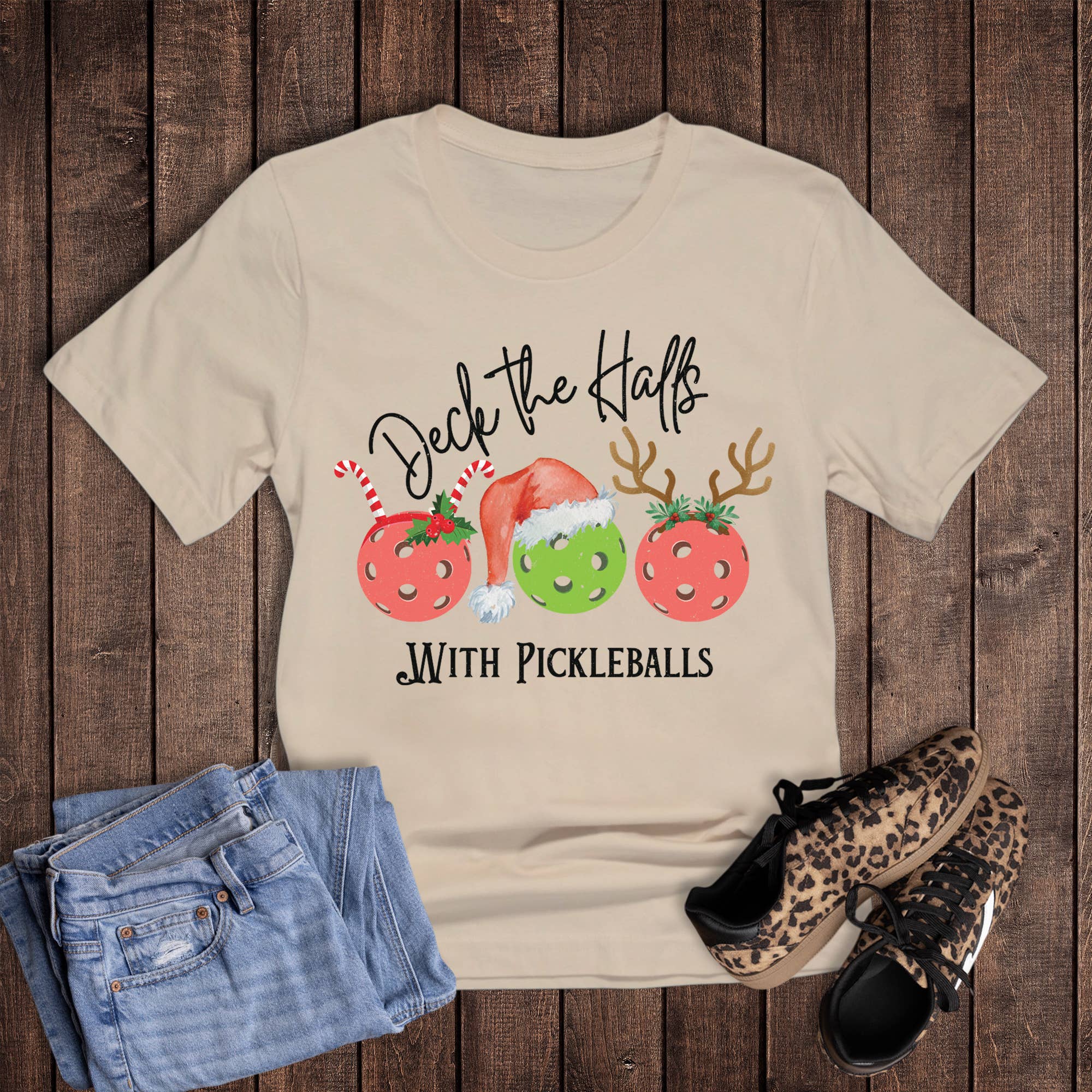 Christmas Deck the Halls with Pickleballs Graphic Tee