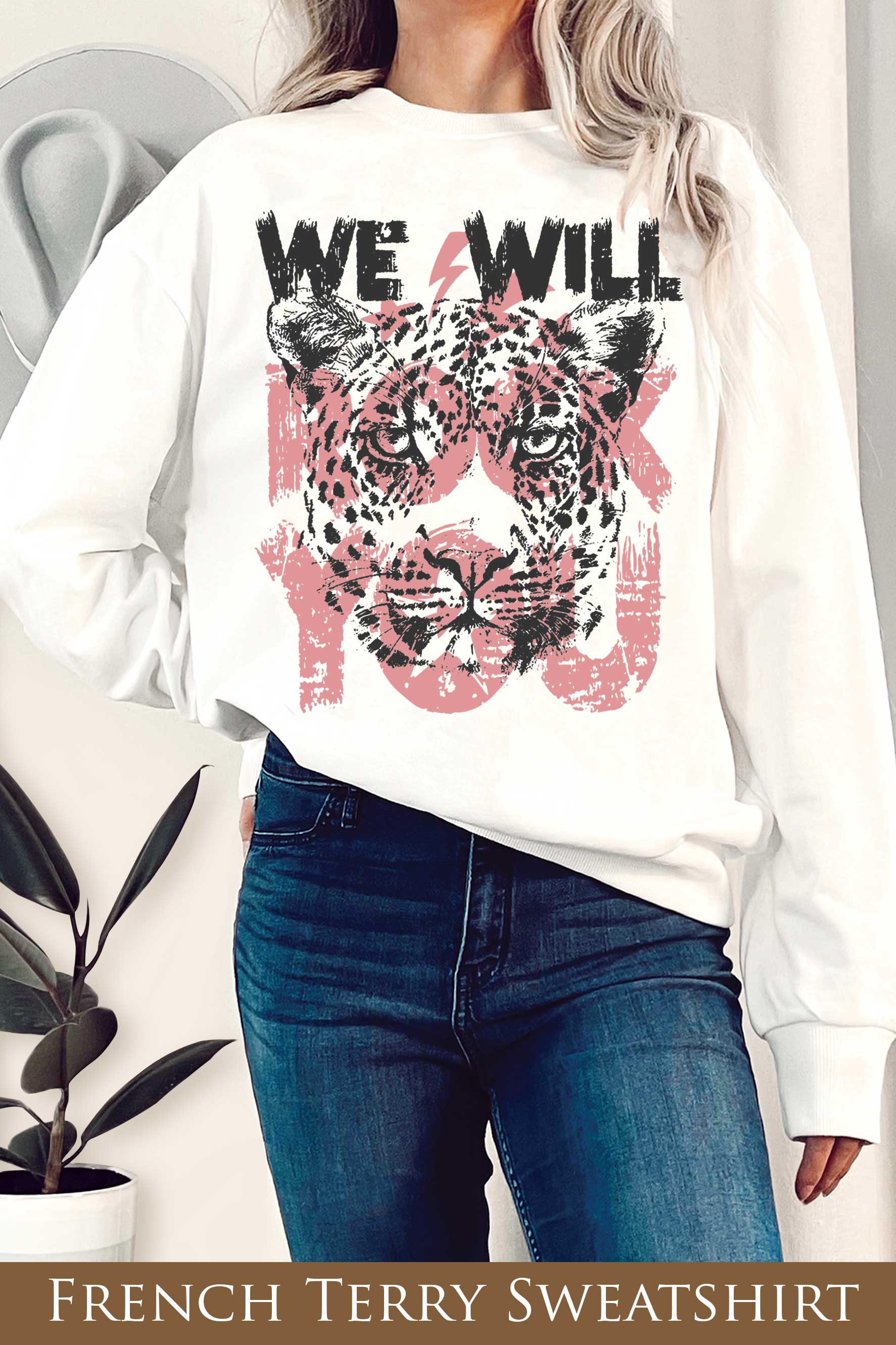 We Will Rock You Leopard Graphix Terry Sweatshirts