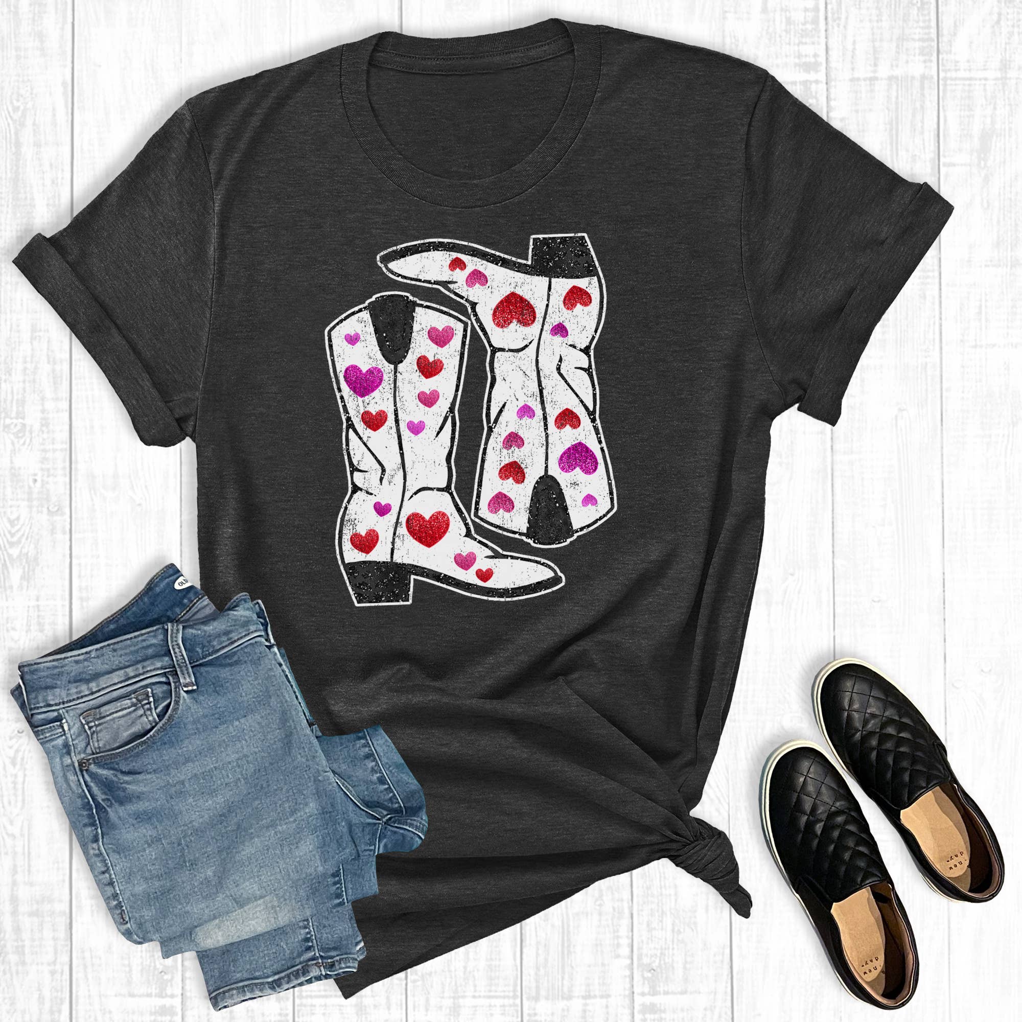 Valentine's Day Love Boots Graphic Tee