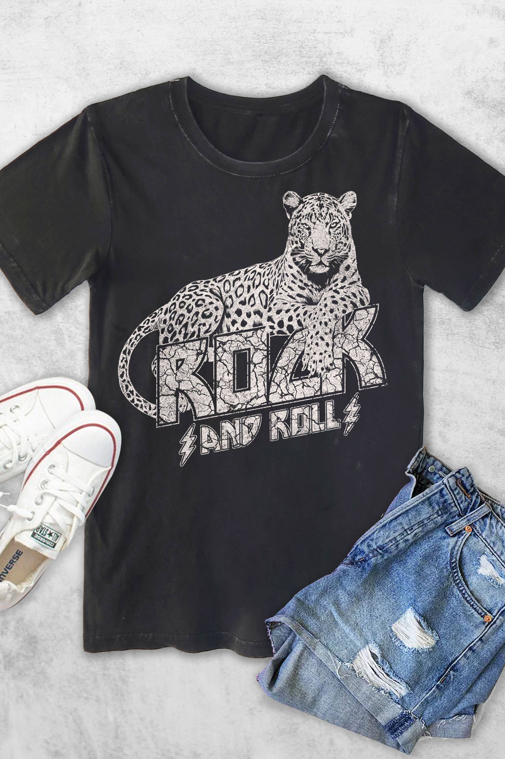 Leopard Rock and Roll Puff Graphic T-Shirts