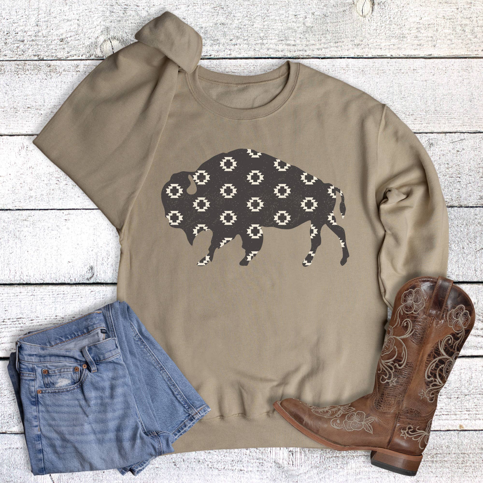 Western Aztec Buffalo Sweatshirt