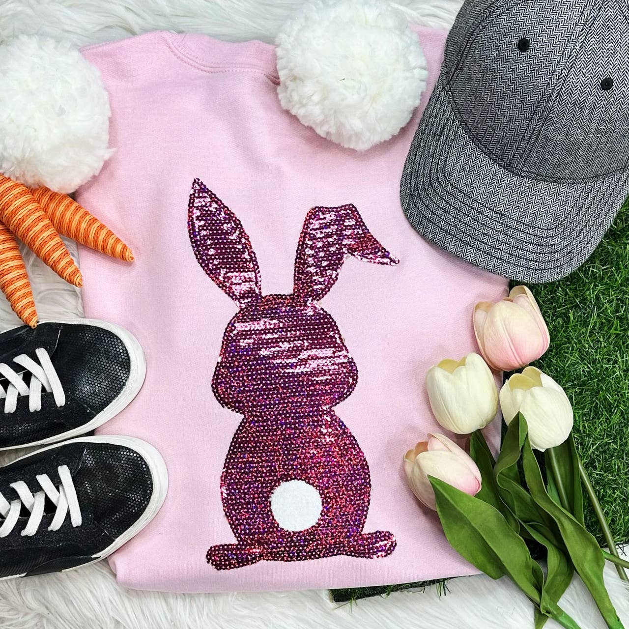 Purple Sequin Bunny Patch Crewneck Sweatshirt