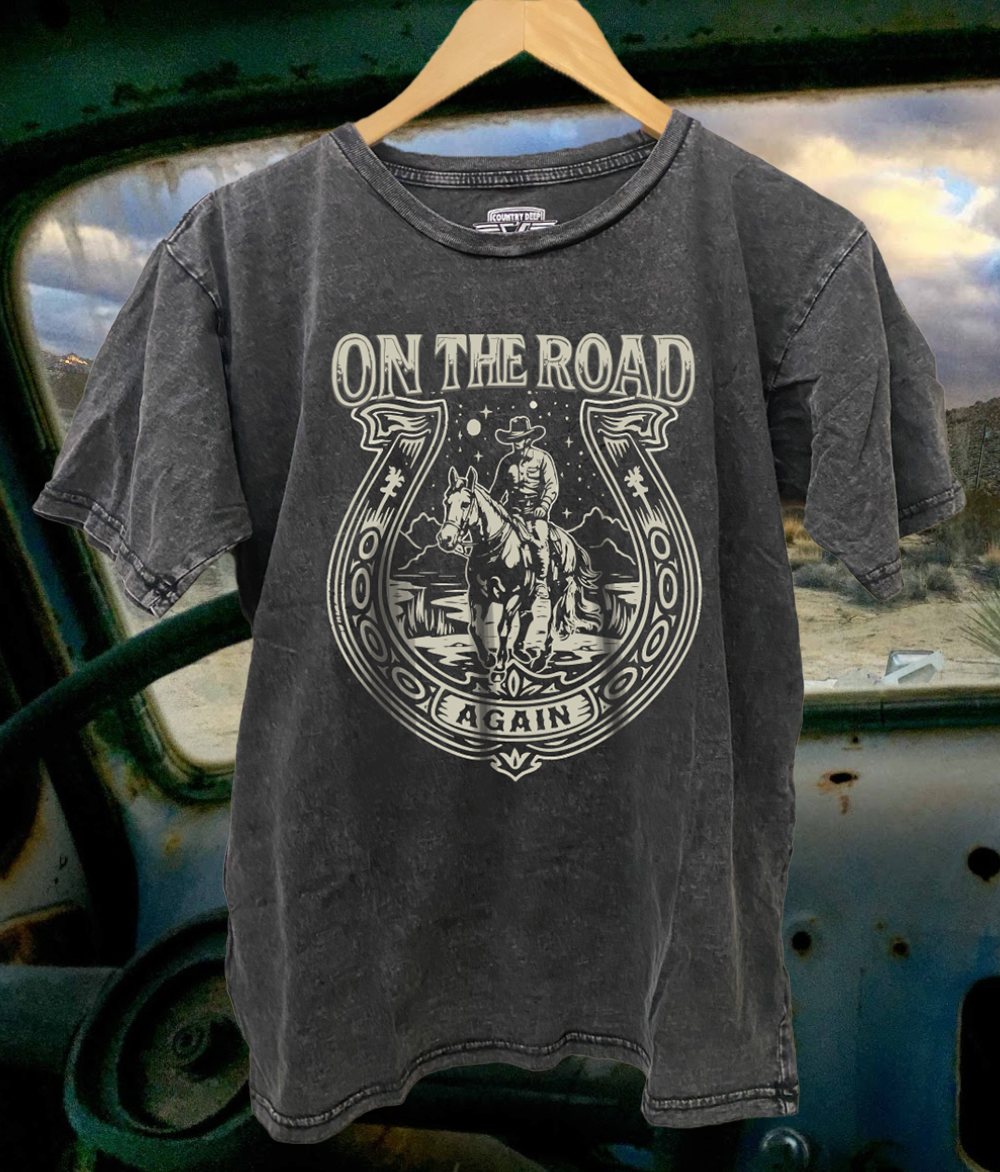 On the Road Again Horseshoe Acid Washed 90's Unisex T Shirt