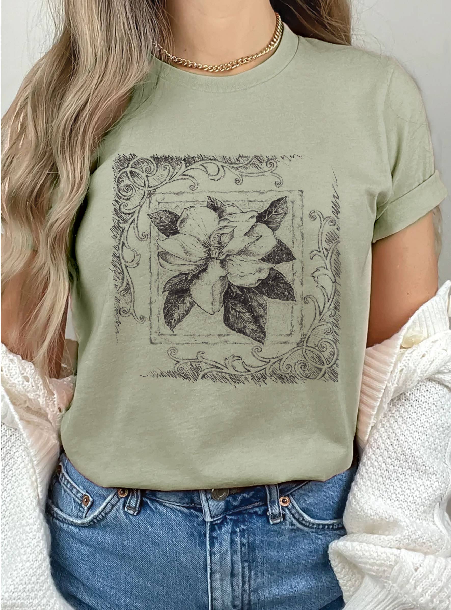Magnolia Flower Hand Drawn Graphic Tshirts