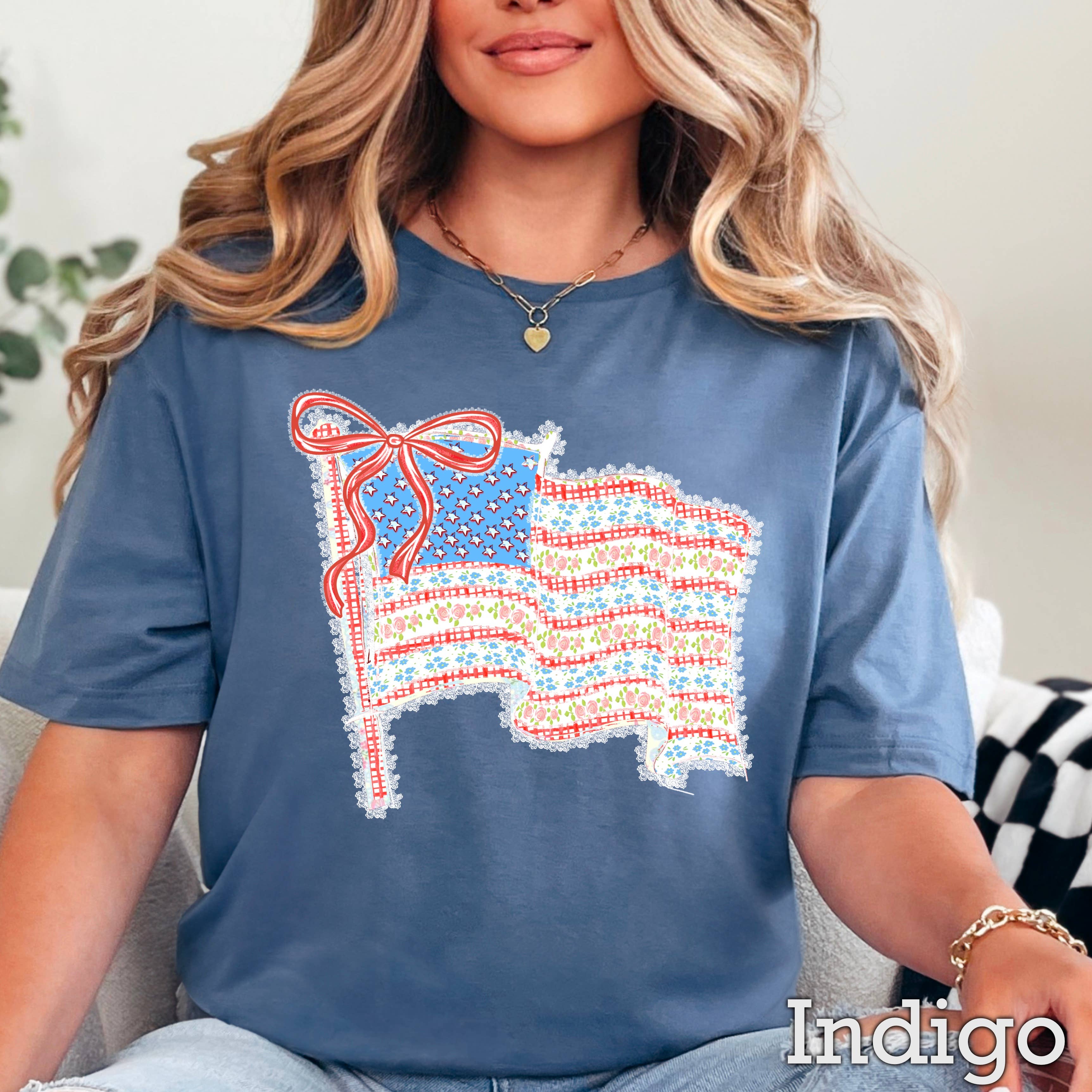 Preppy Patriotic Flag July 4th Graphic T-Shirt | Gildan