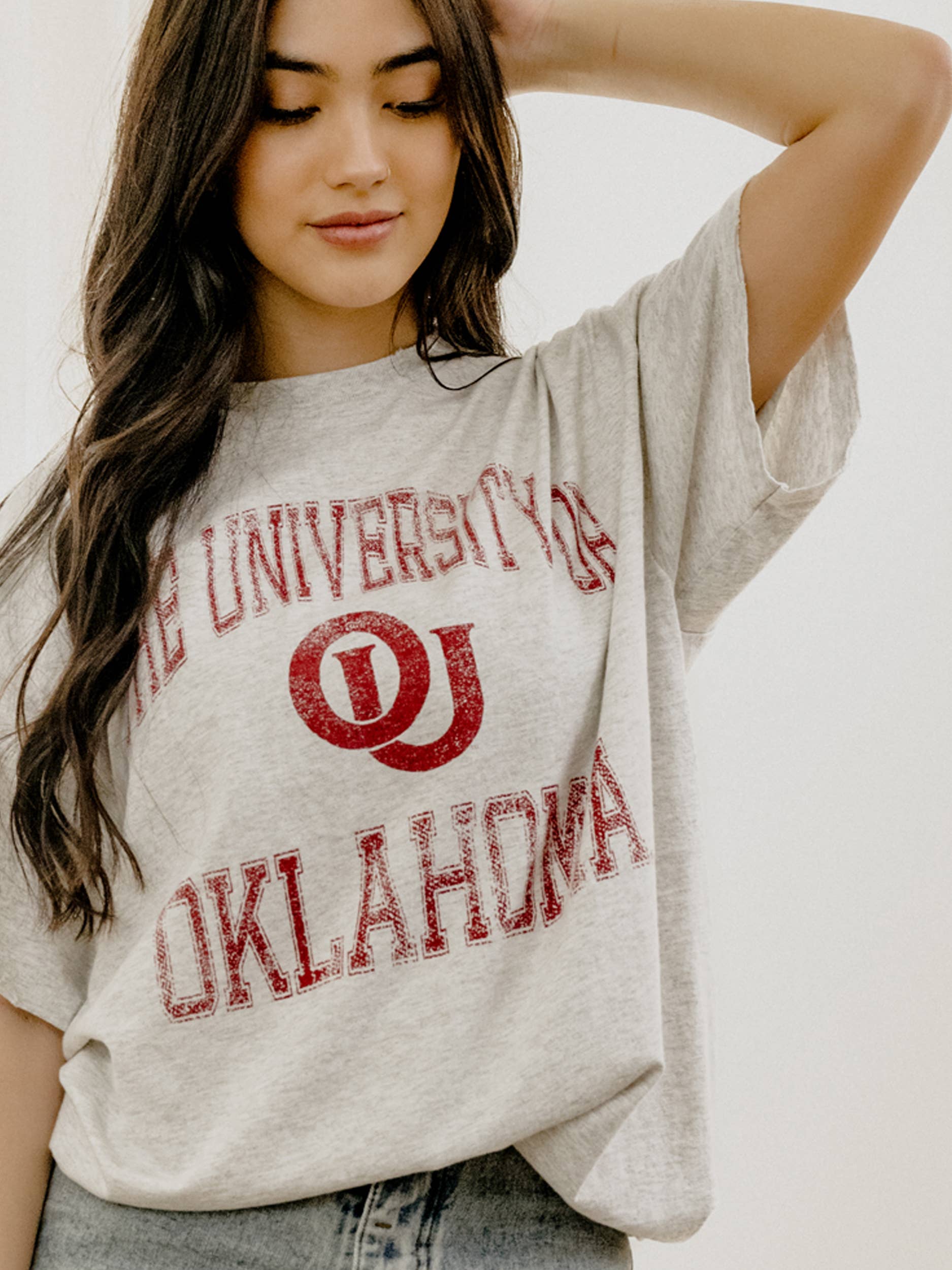 Ou Oklahoma Sooners Vintage Sport Ash Gray Thrifted Tee