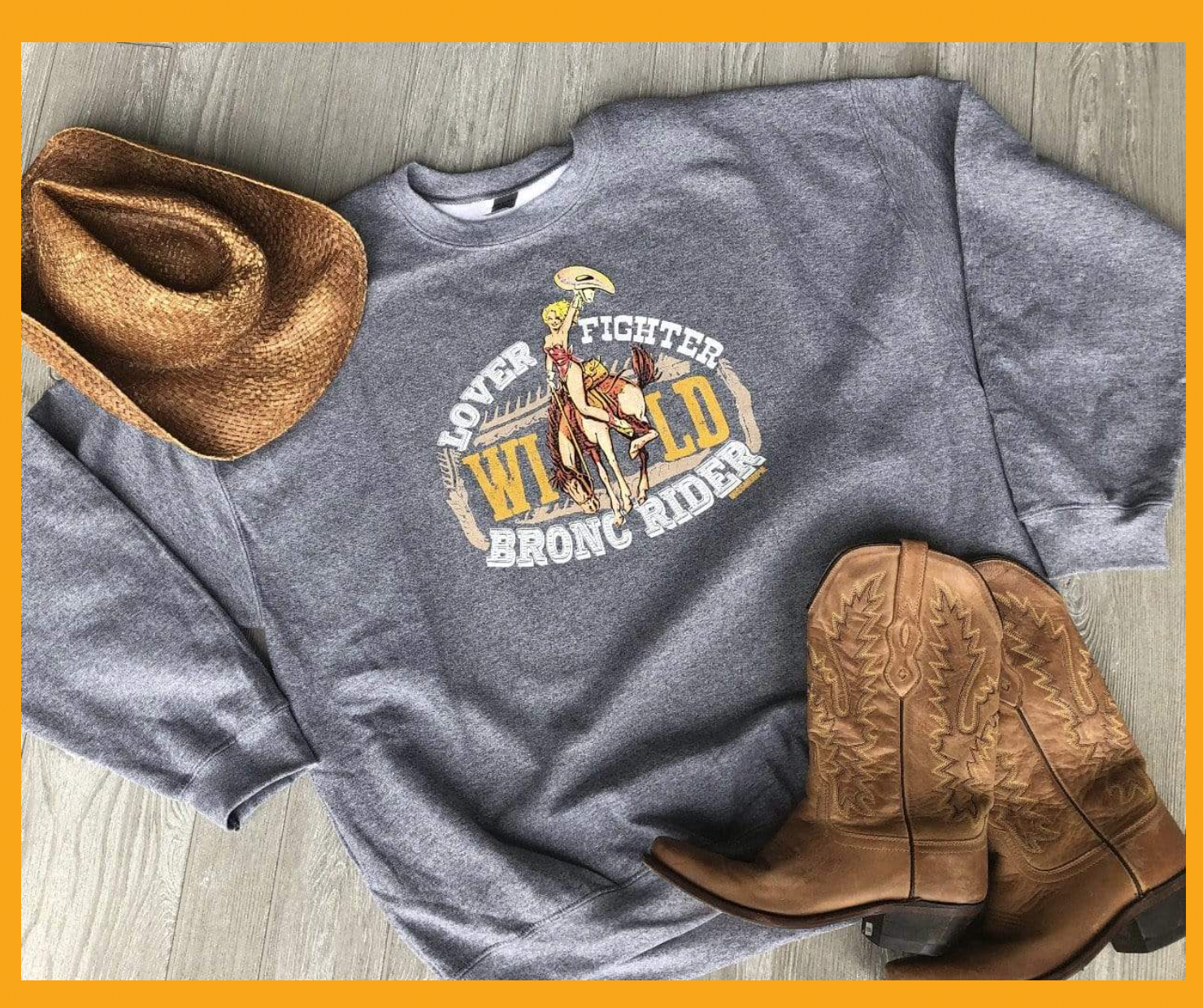 Lover, Fighter Bronc Rider Sweatshirt- Heather Grey