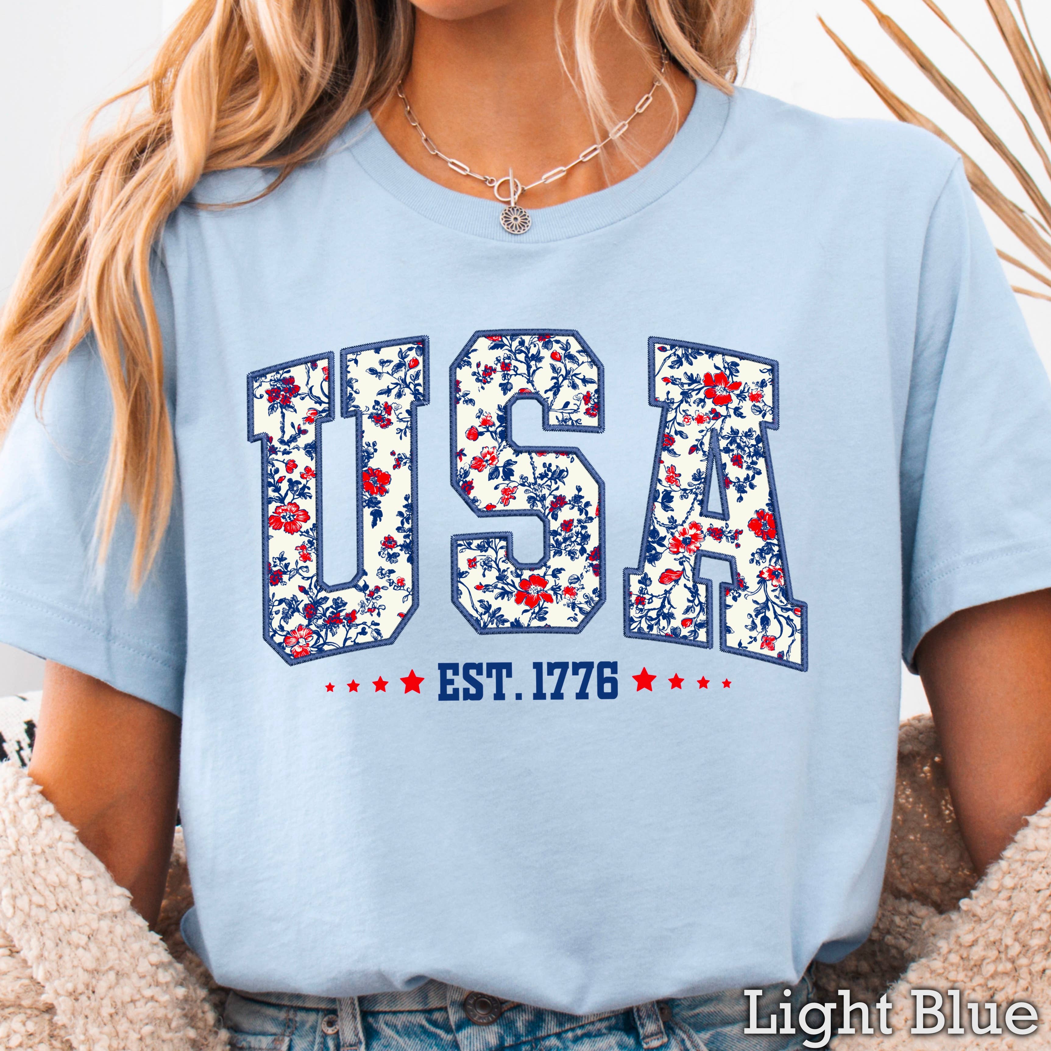 USA Floral  | July 4th Graphic Tee | Gildan