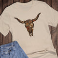 Western Brush Stroke Floral Cow Skull Graphic Tee