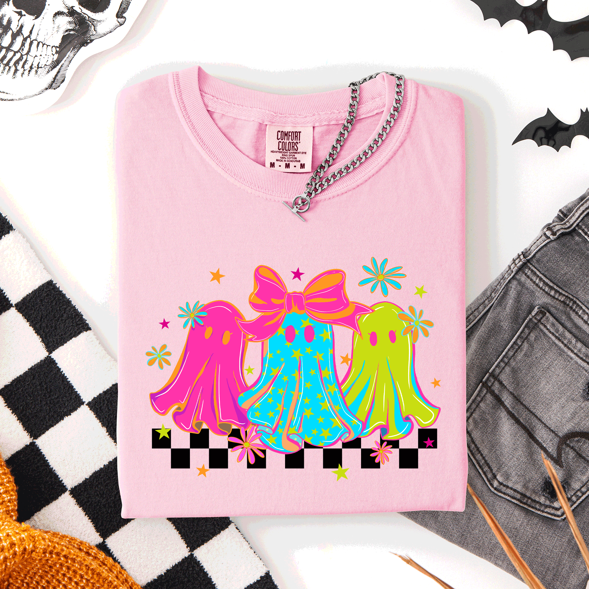 Bright and Colorful, Retro Halloween Ghosts, T-Shirt