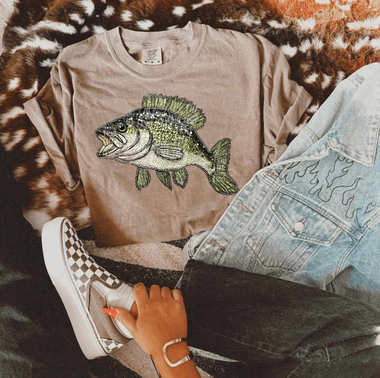 Faux Rhinestone Bass Fishing - Comfort Color