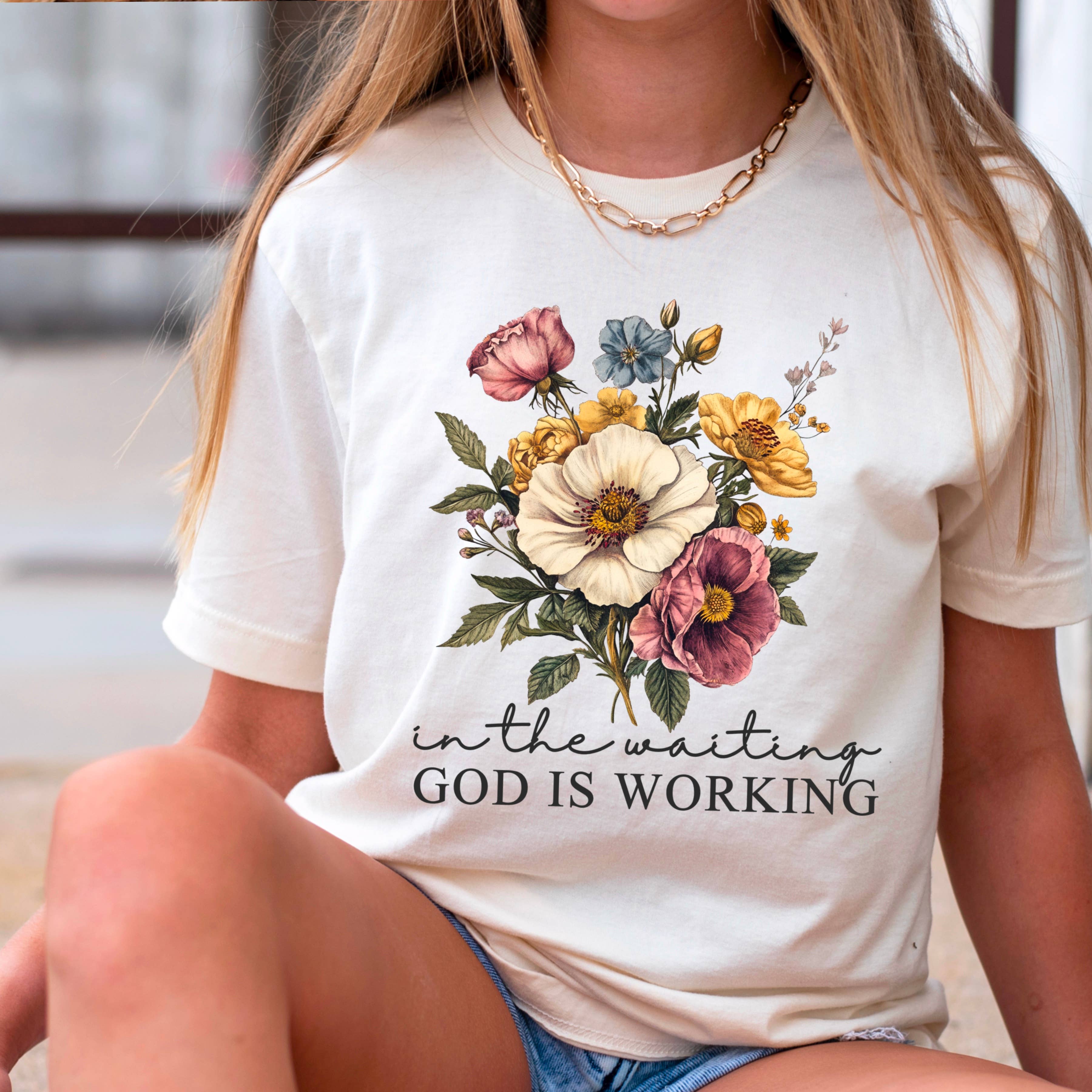 In the Waiting God Is Working Christian Graphic Tee | Gildan