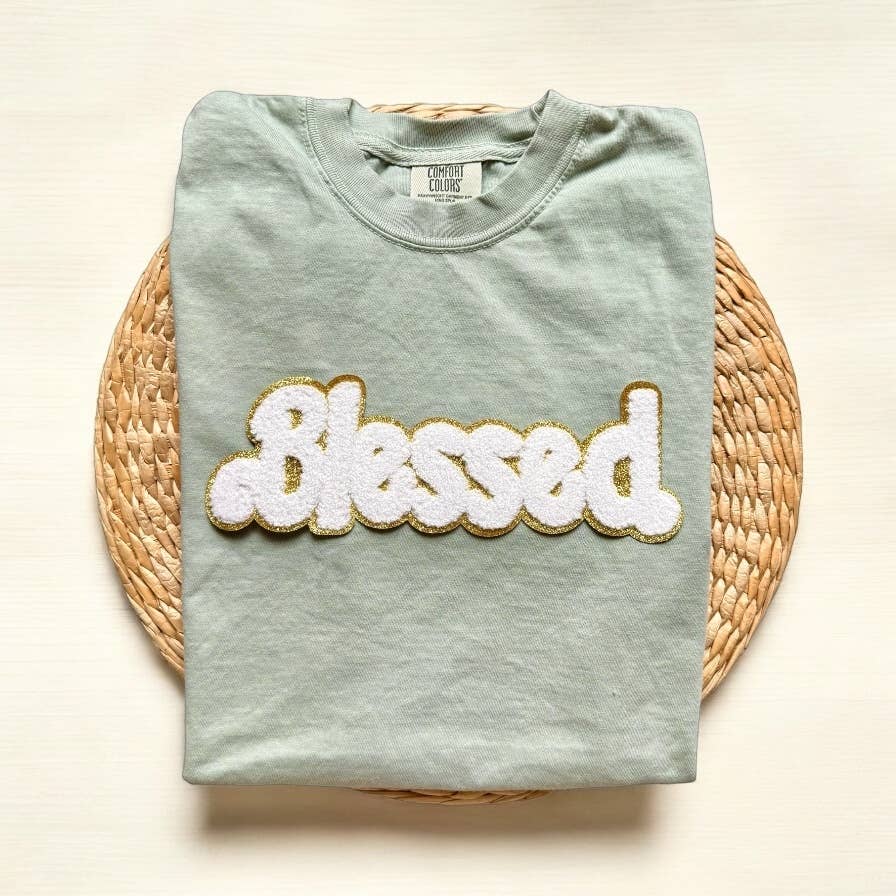 Comfort Colors Chenille Patch Blessed Shirt, Blessed Tee