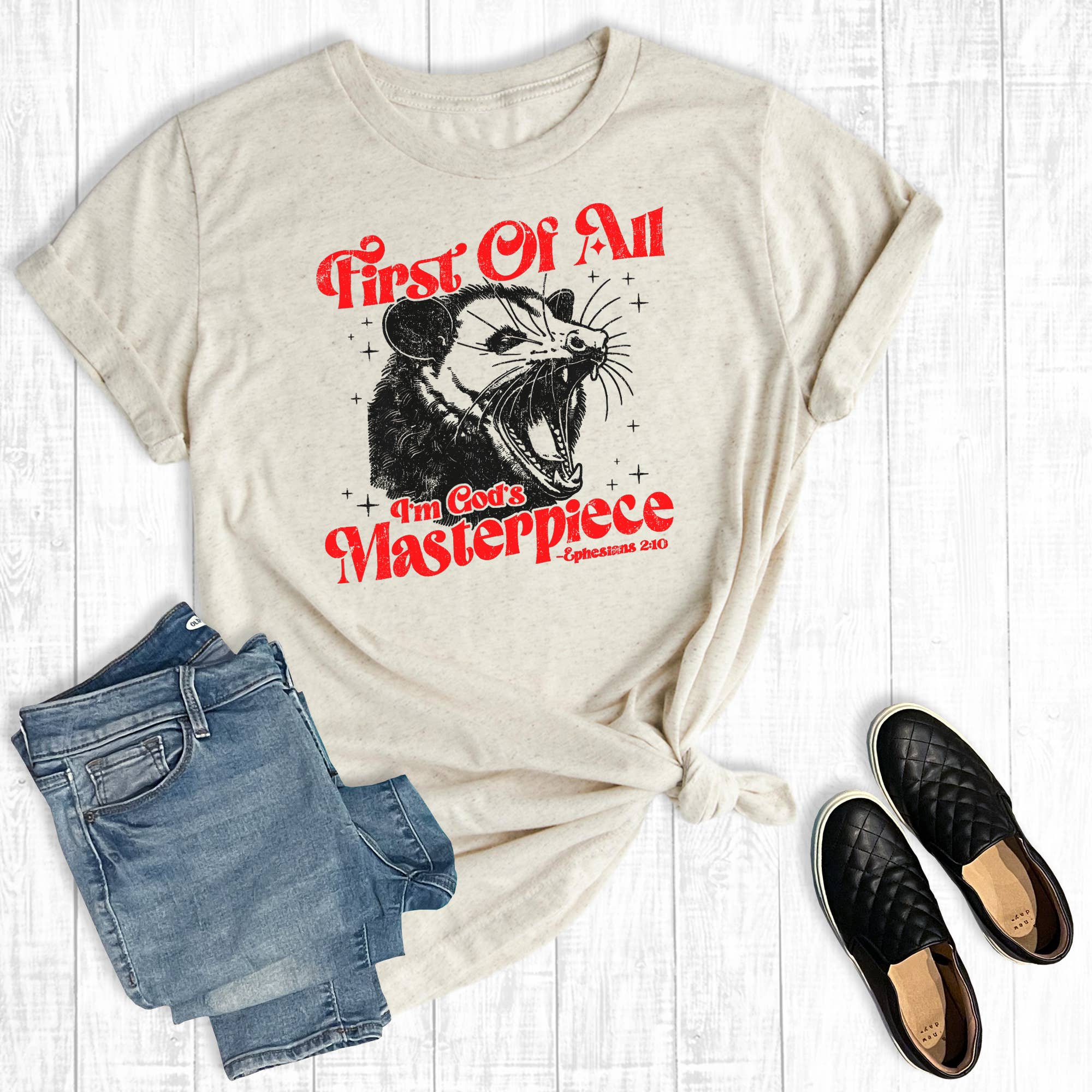 Funny Faith First of All I'm Gods Masterpiece Graphic Tee