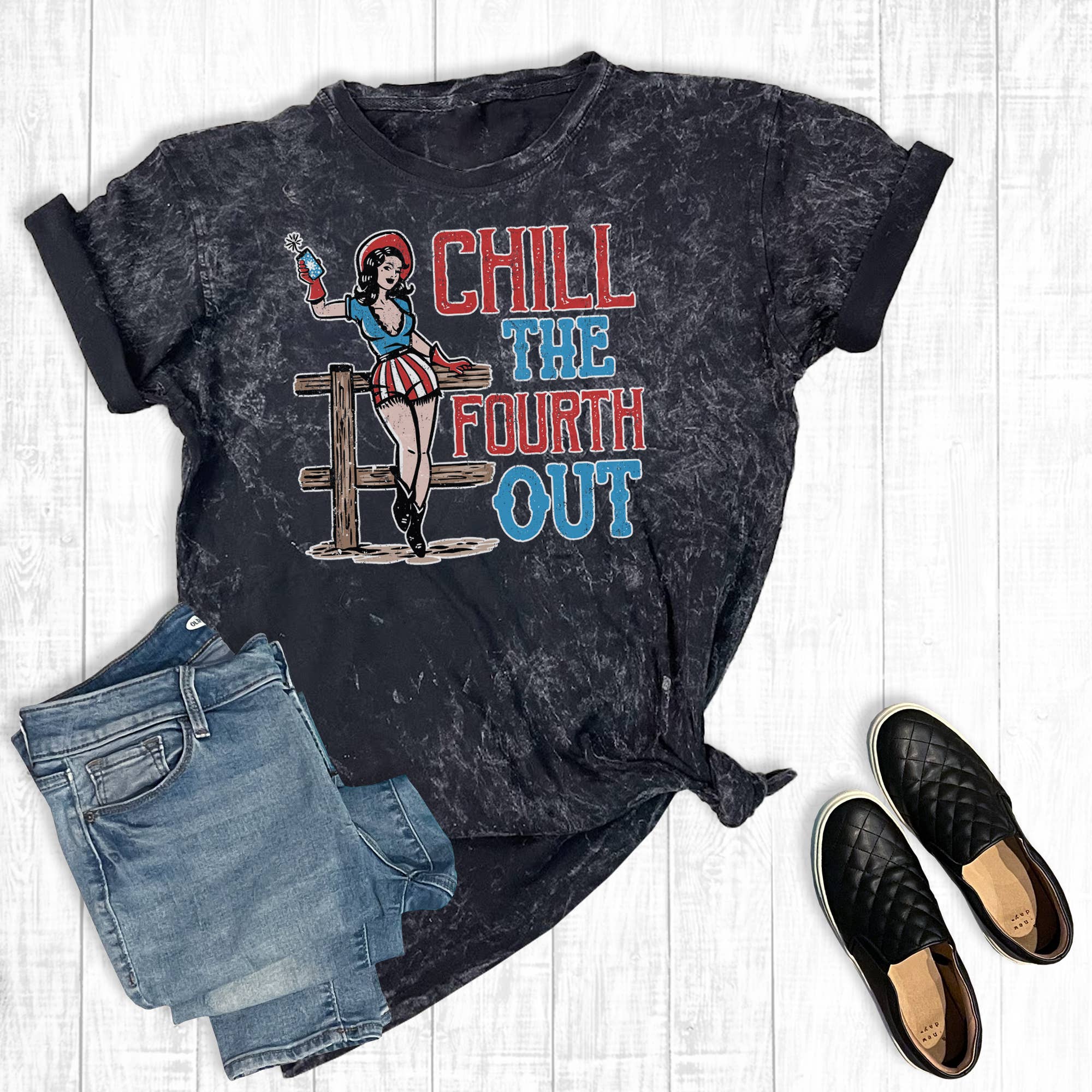4th of July Cowgirl Mineral Wash Graphic Tee