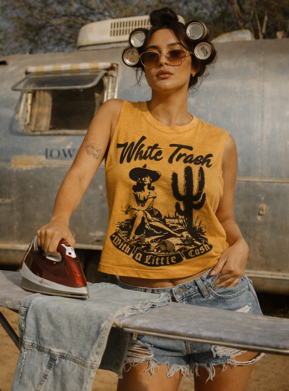 White Trash with A Little Cash Boxy Midriff Muscle Top