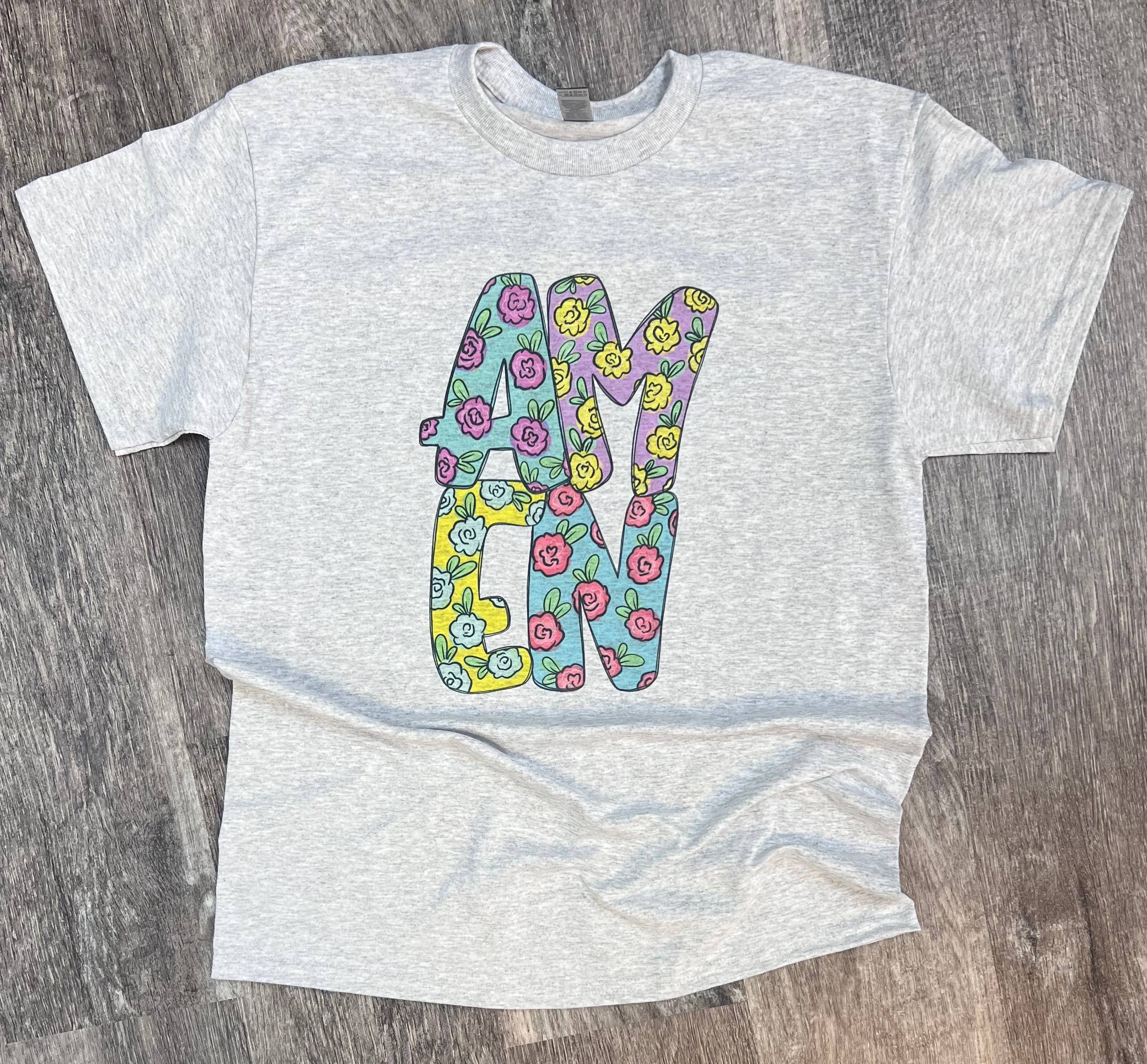 Amen Floral On Ash Gray Tee
