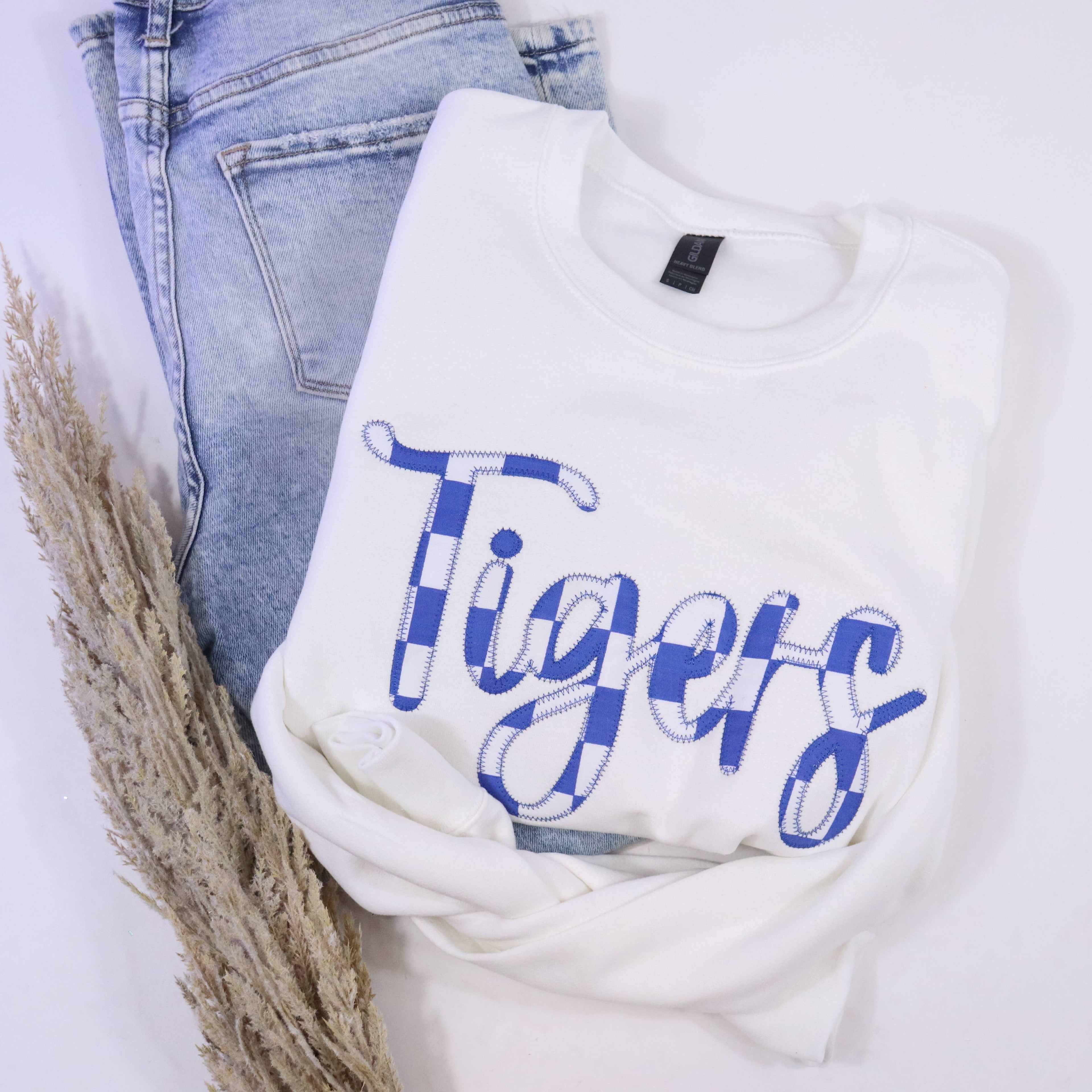 Custom School Gameday Blue Checkerboard Sweatshirt