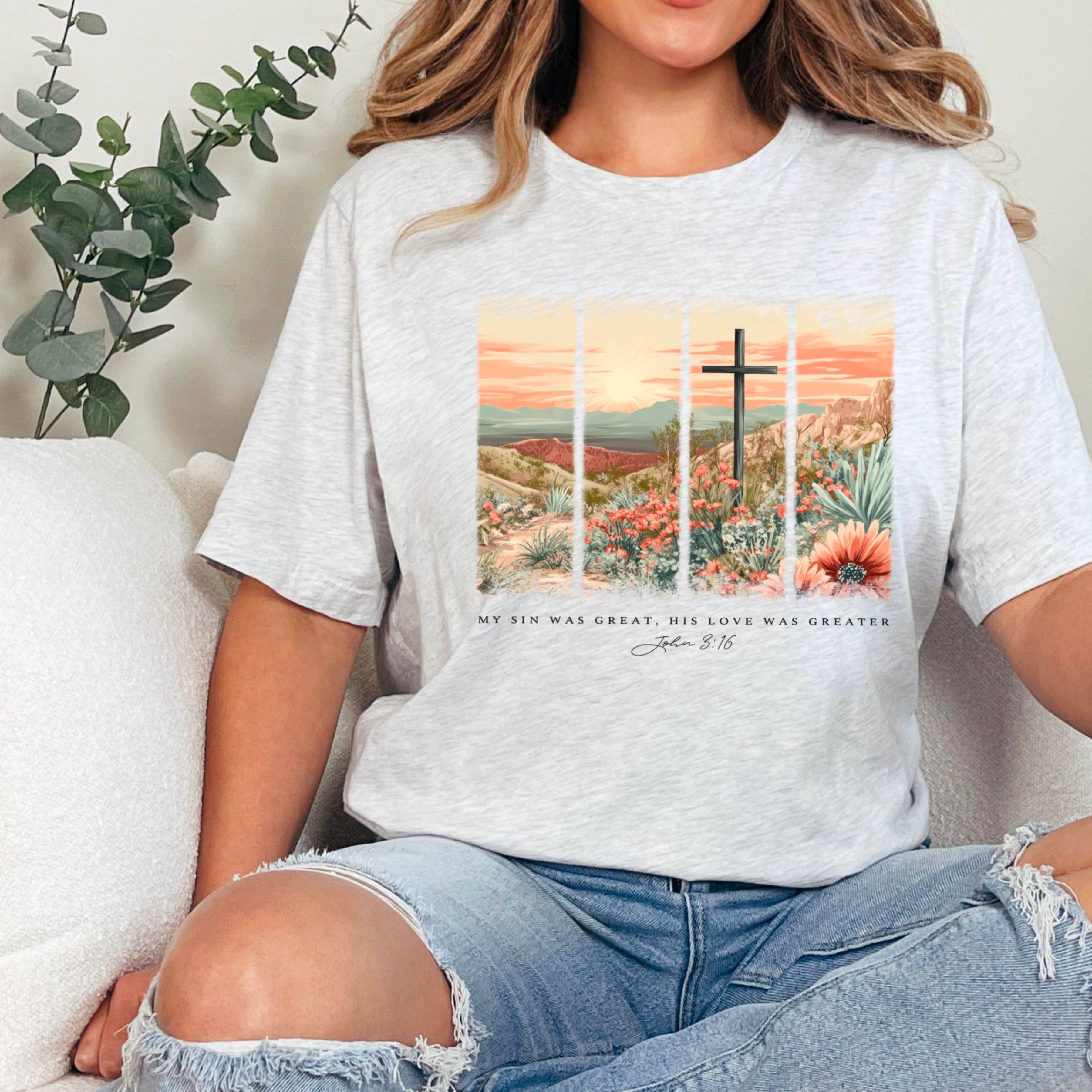 His Love Was Greater Easter Christian Graphic Tee | Gildan