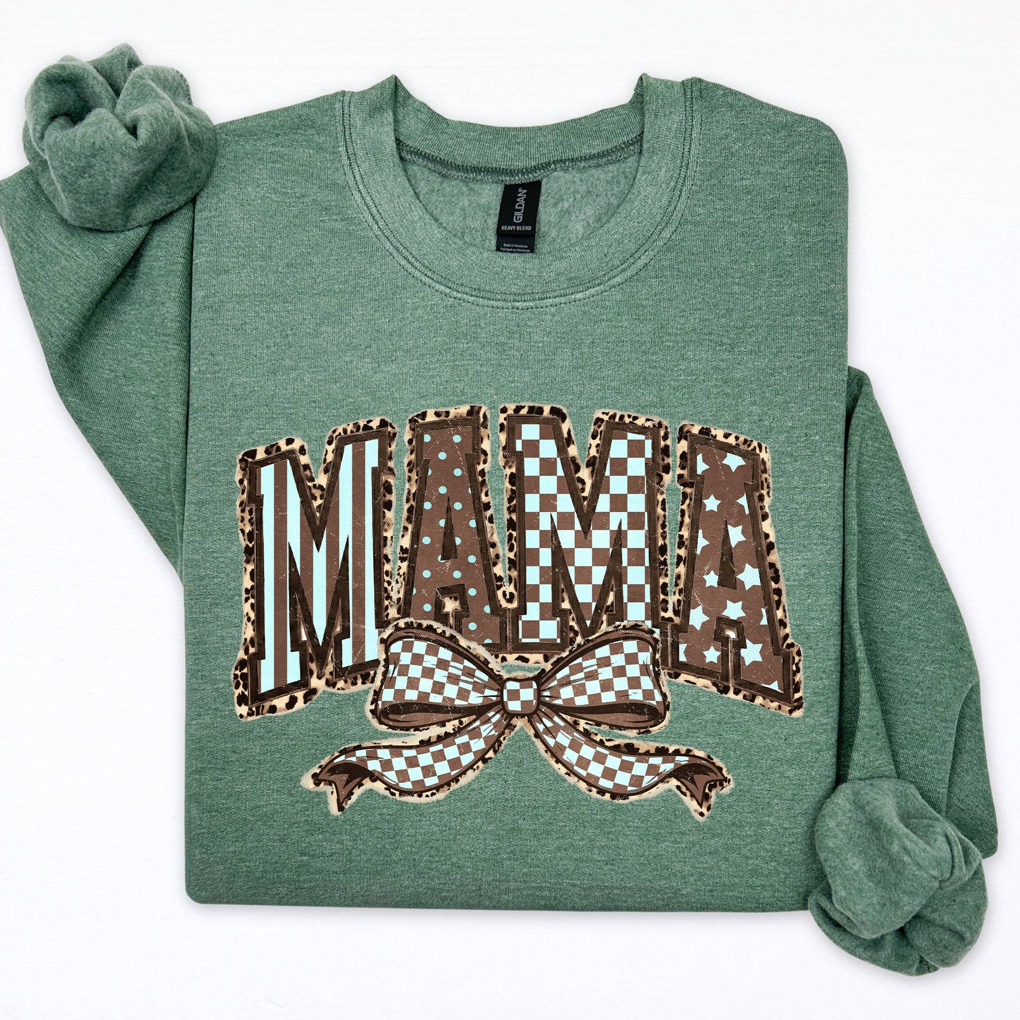 Retro Mama, Bow, Mother's Day, Checkered, Star Sweatshirt