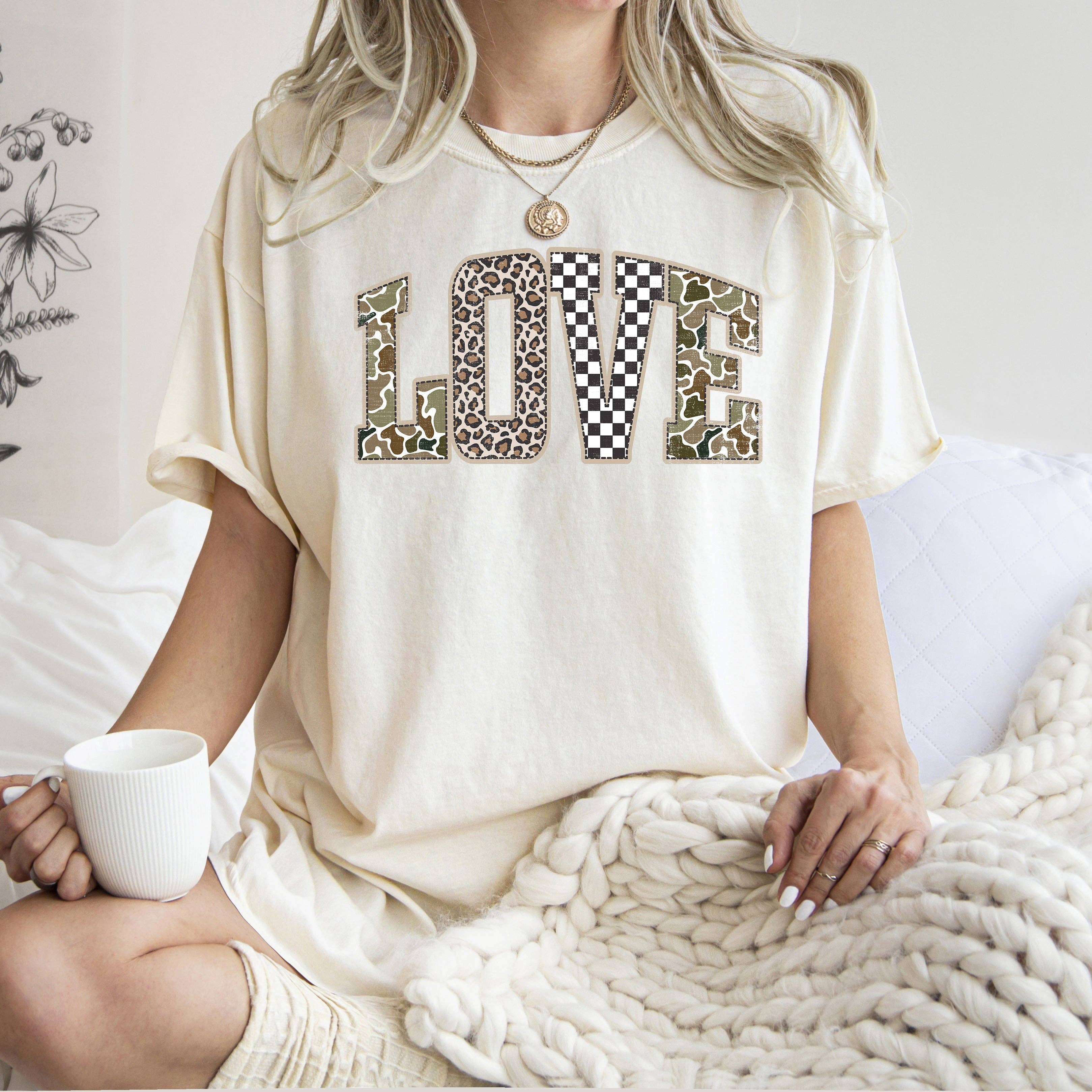 Love, Checkered, Camo, Leopard Retro Valentine's Day T-Shirt