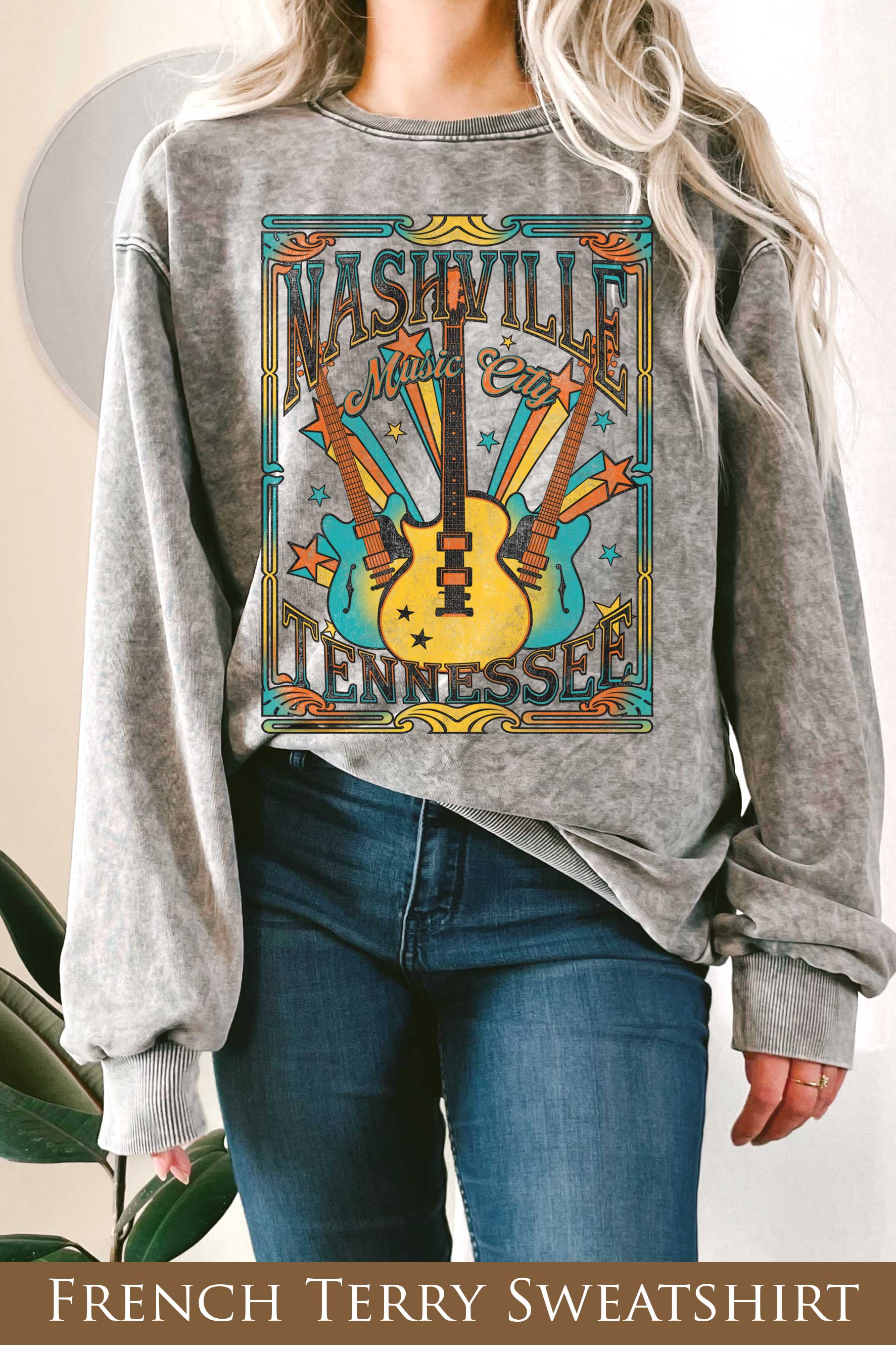 Nashville Music City Graphix Mineral Terry Sweatshirts