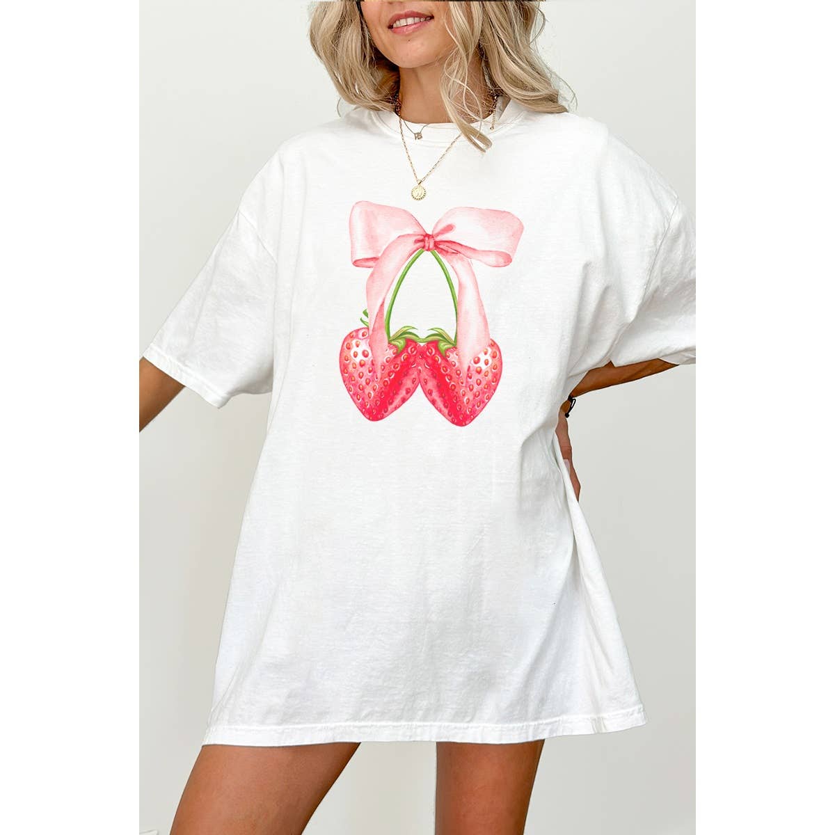 Strawberry Ribbon  Vintage Graphic Oversized Tee