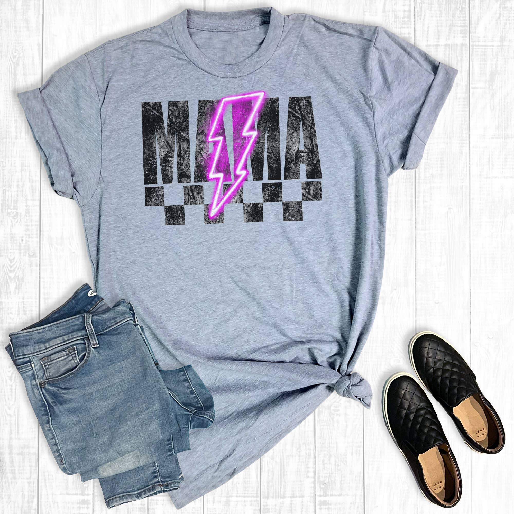 Mama Neon Lightning Bolt Mother's Day Graphic Tee