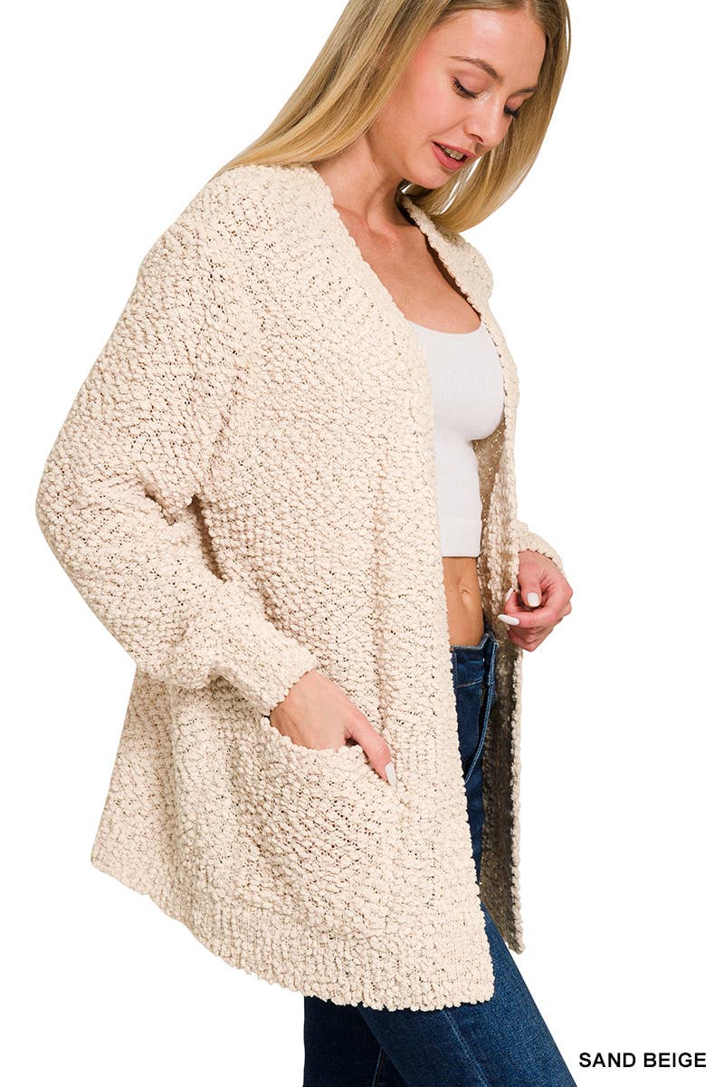 Popcorn Sweater Cardigan with Pockets