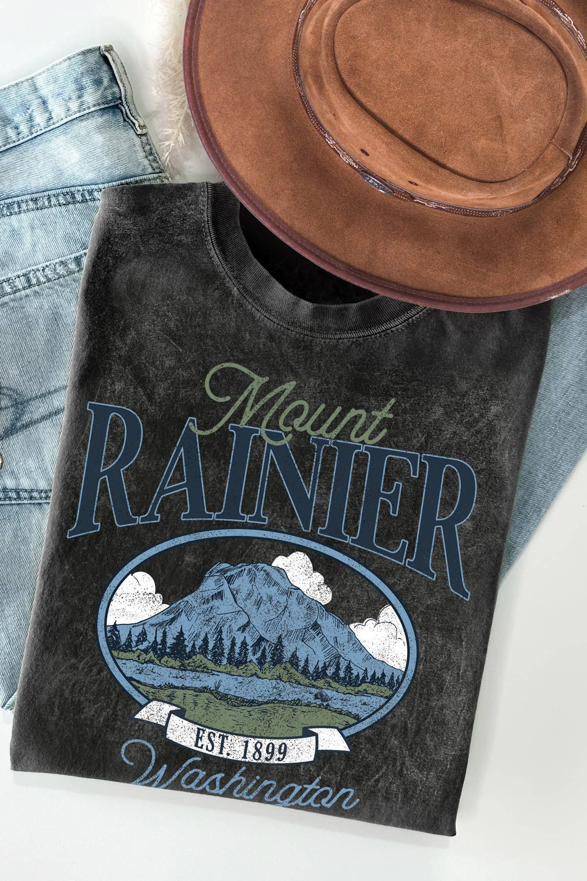 Women Mount Rainier Graphic Print Mineral Wash Top