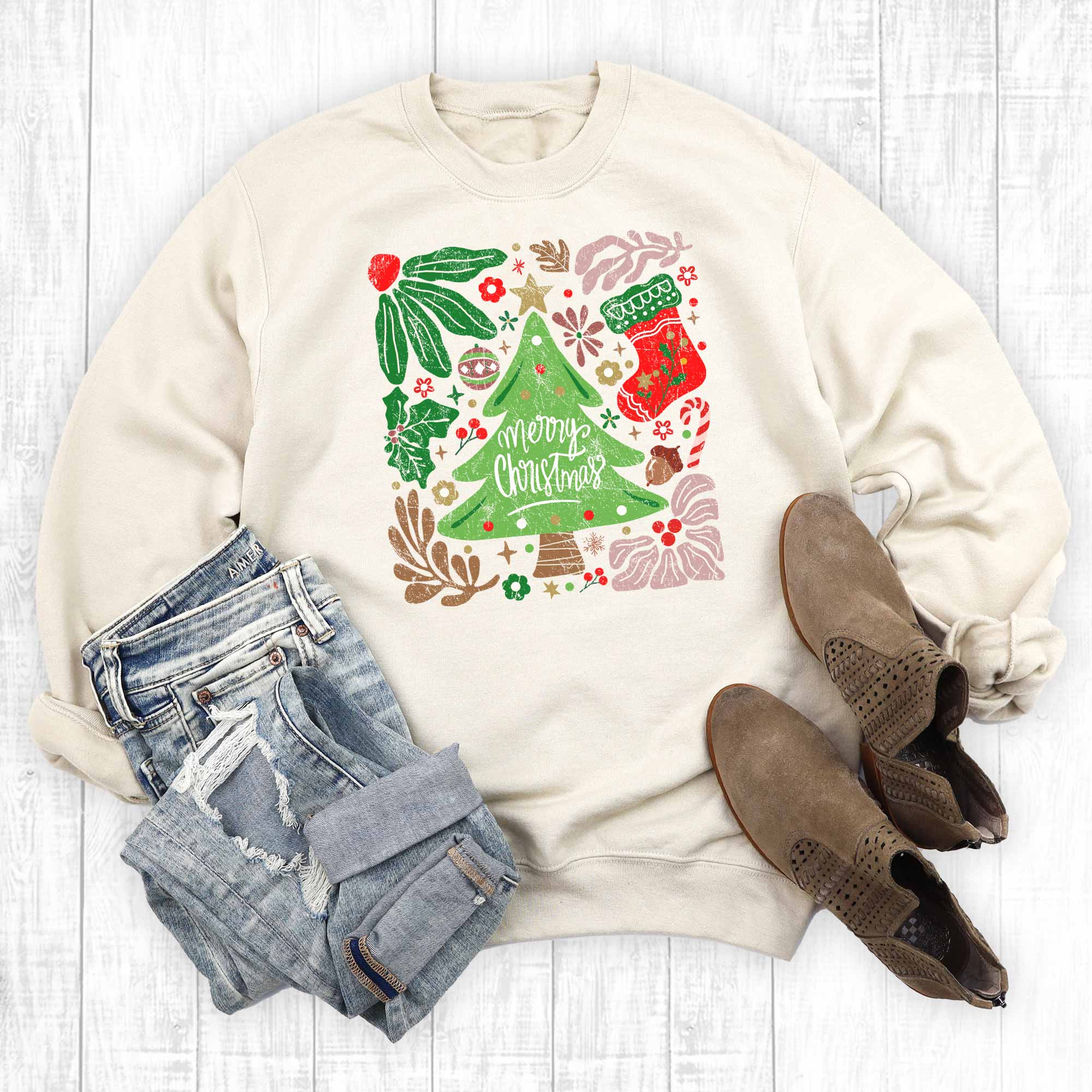 Boho Retro Merry Christmas Graphic Sweatshirt