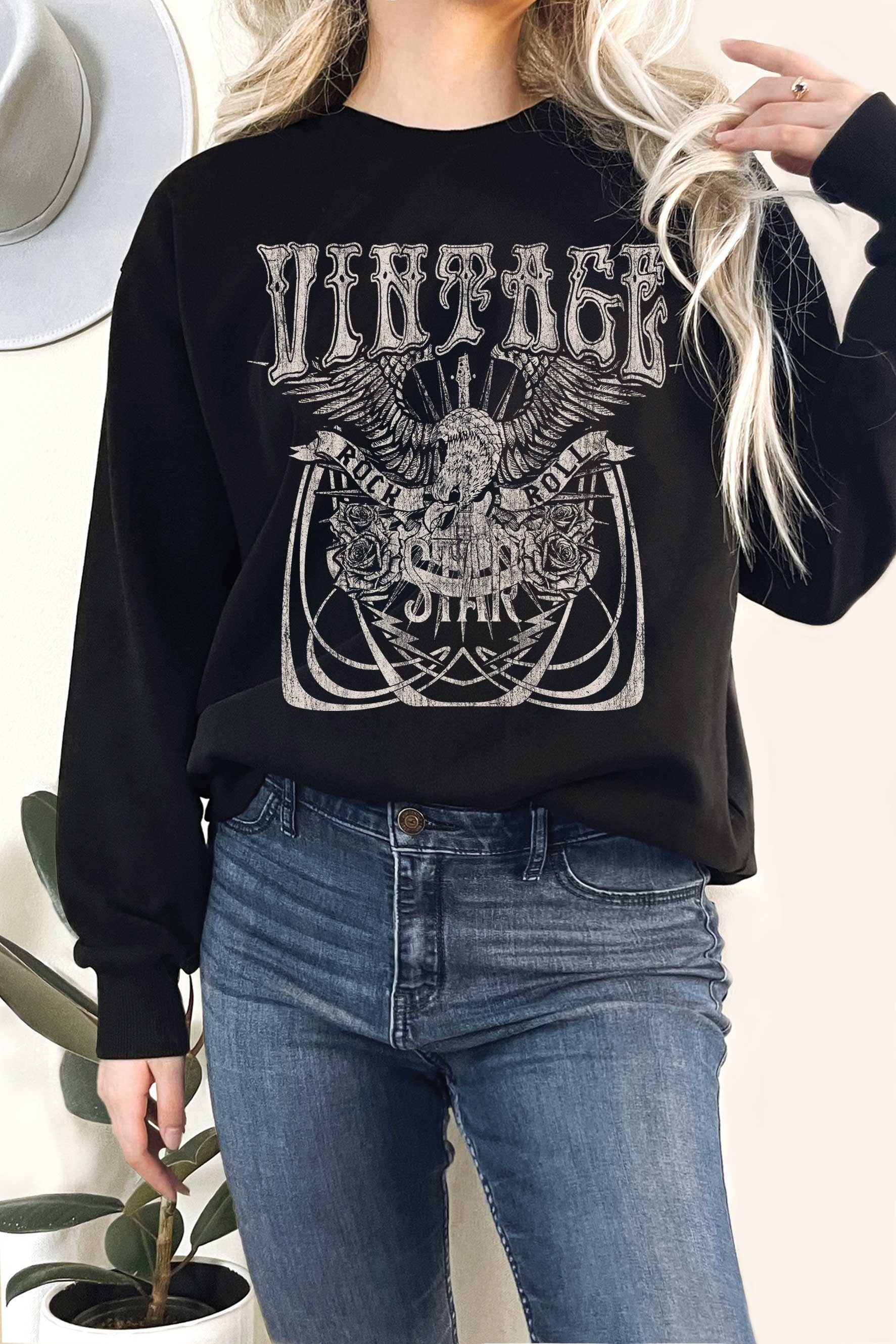 Vintage Rock and Roll Graphic Terry Sweatshirts