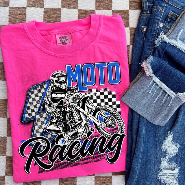 Moto Racing Blue Pigment Dyed Tee