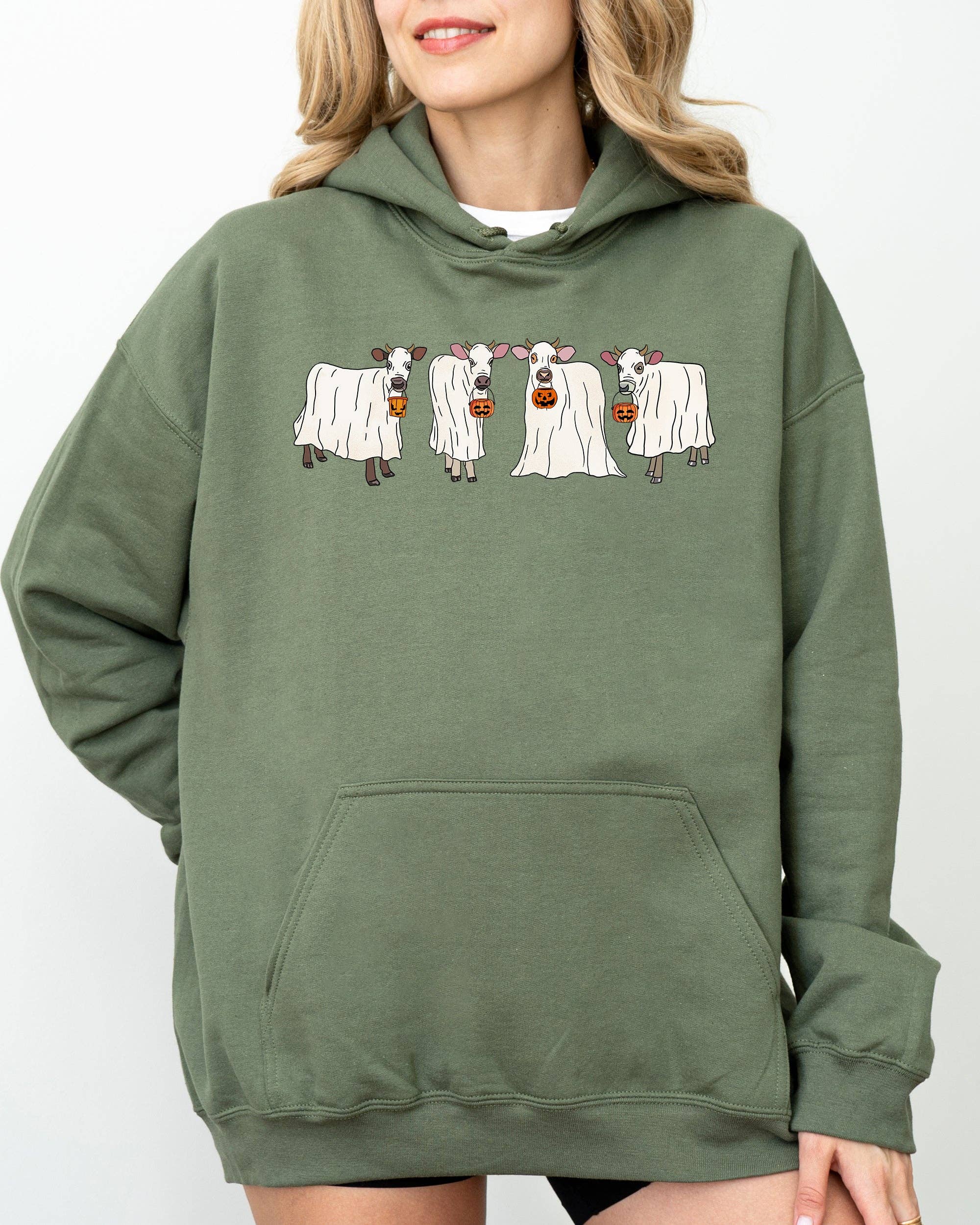 Ghost Cows, Farm, Skeleton, Funny, Spooky, Halloween Hoodie