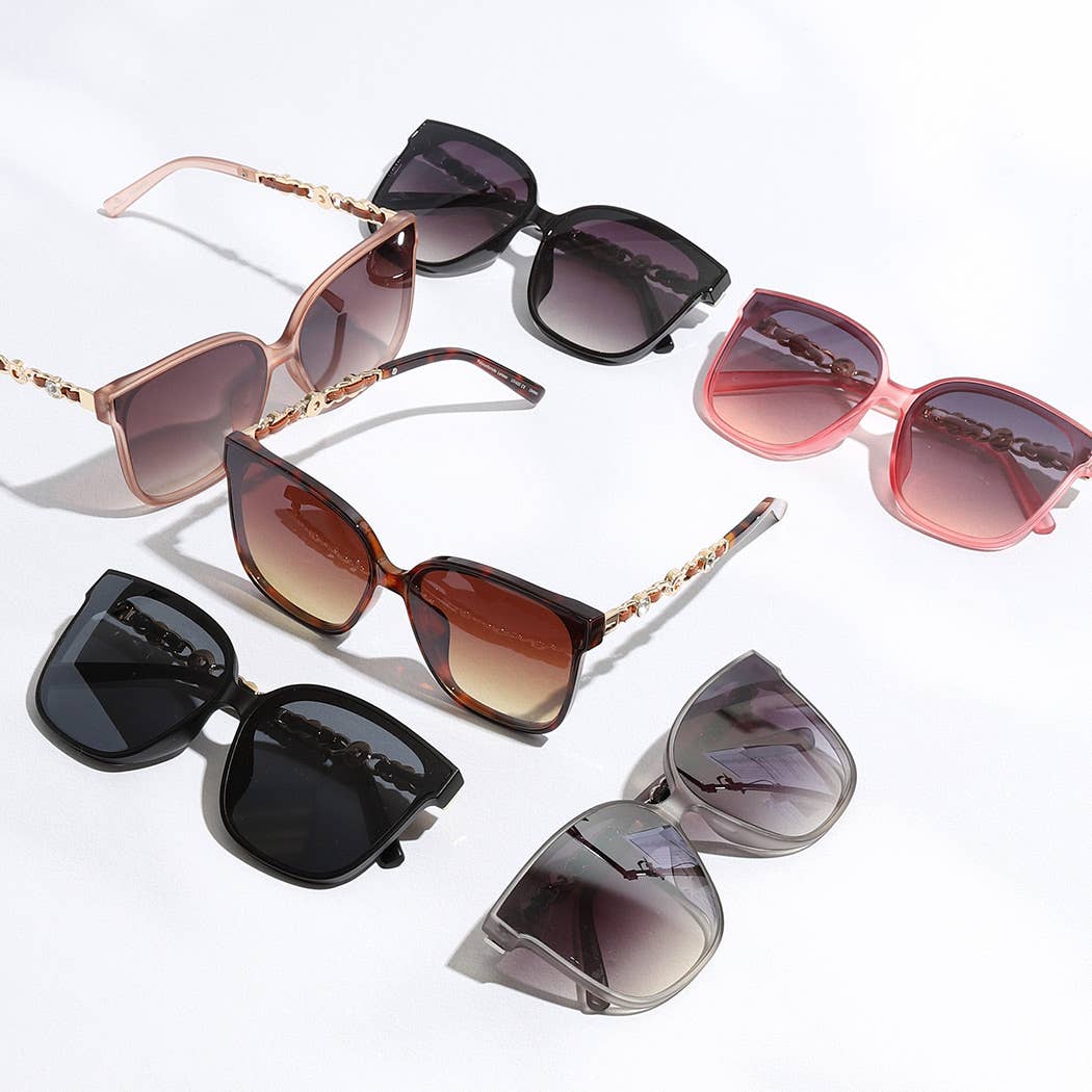 Thin Large Frame Linked Rhinestone Leg Sunglasses
