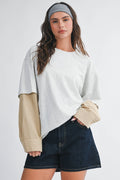 8640HN Mixed Media Layered Long Sleeve Top