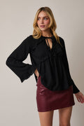 Long Sleeeve Front Tie Ruffle Blouse