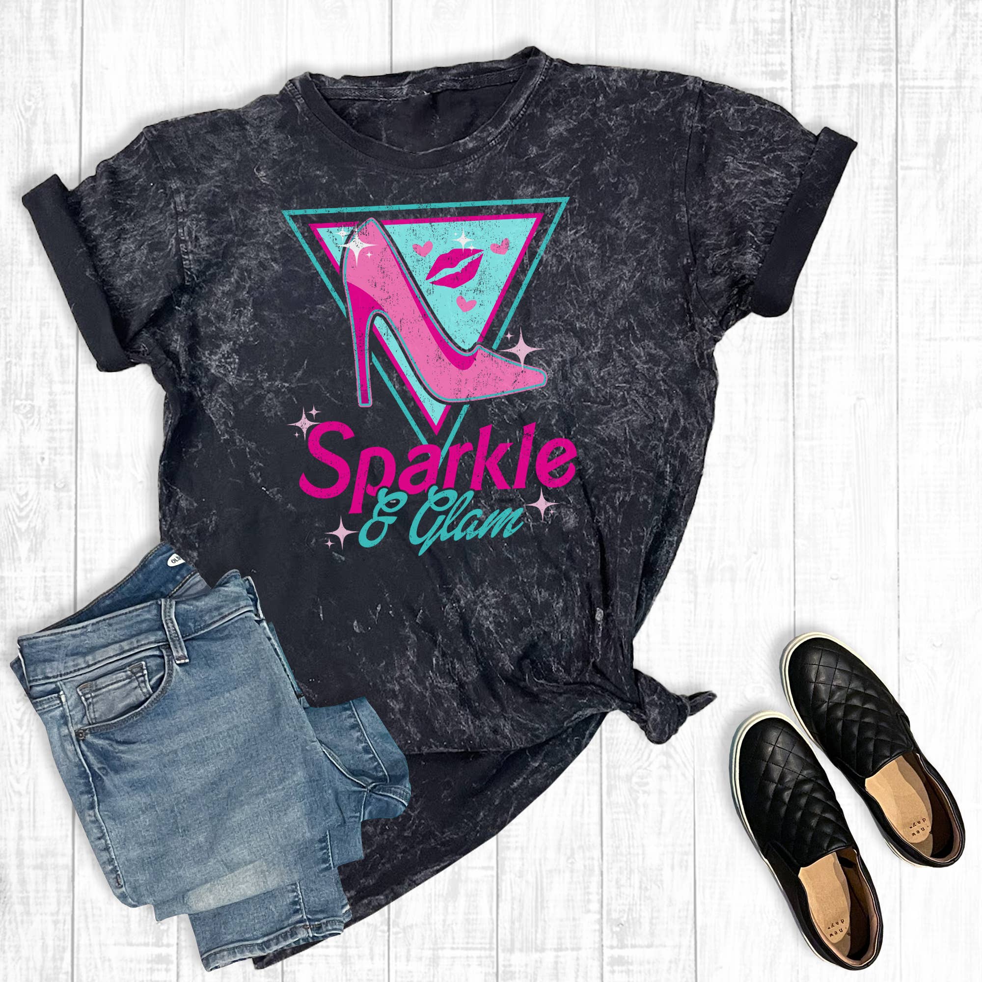Retro Sparkle and Glam Mineral Wash Graphic Tee