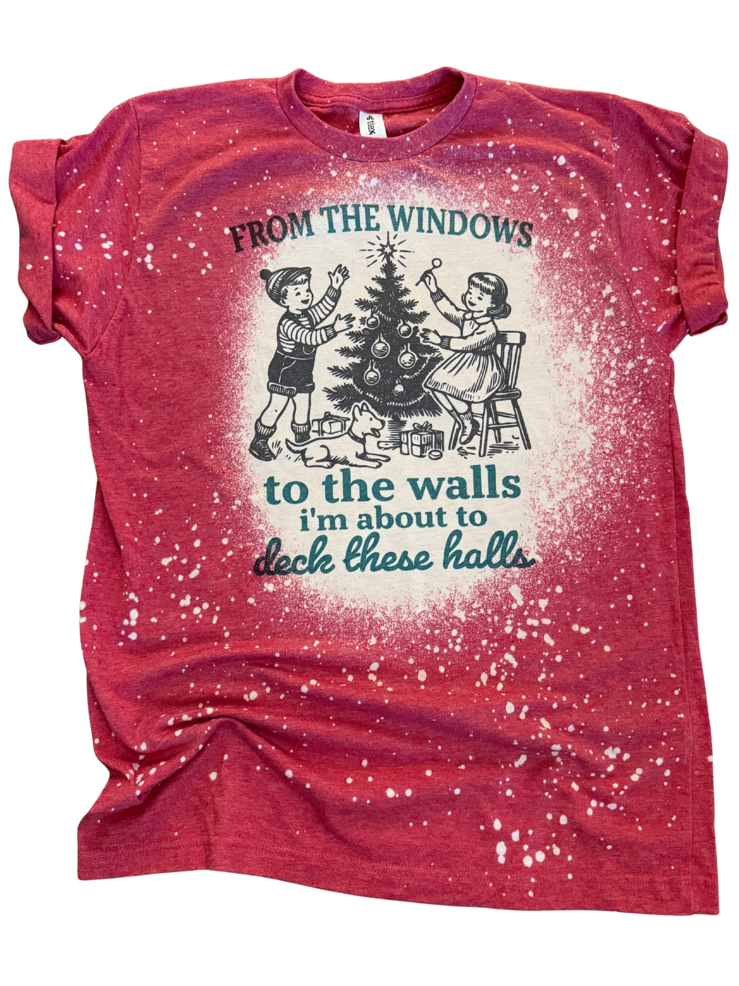 Deck These Halls Christmas Bleached Tee